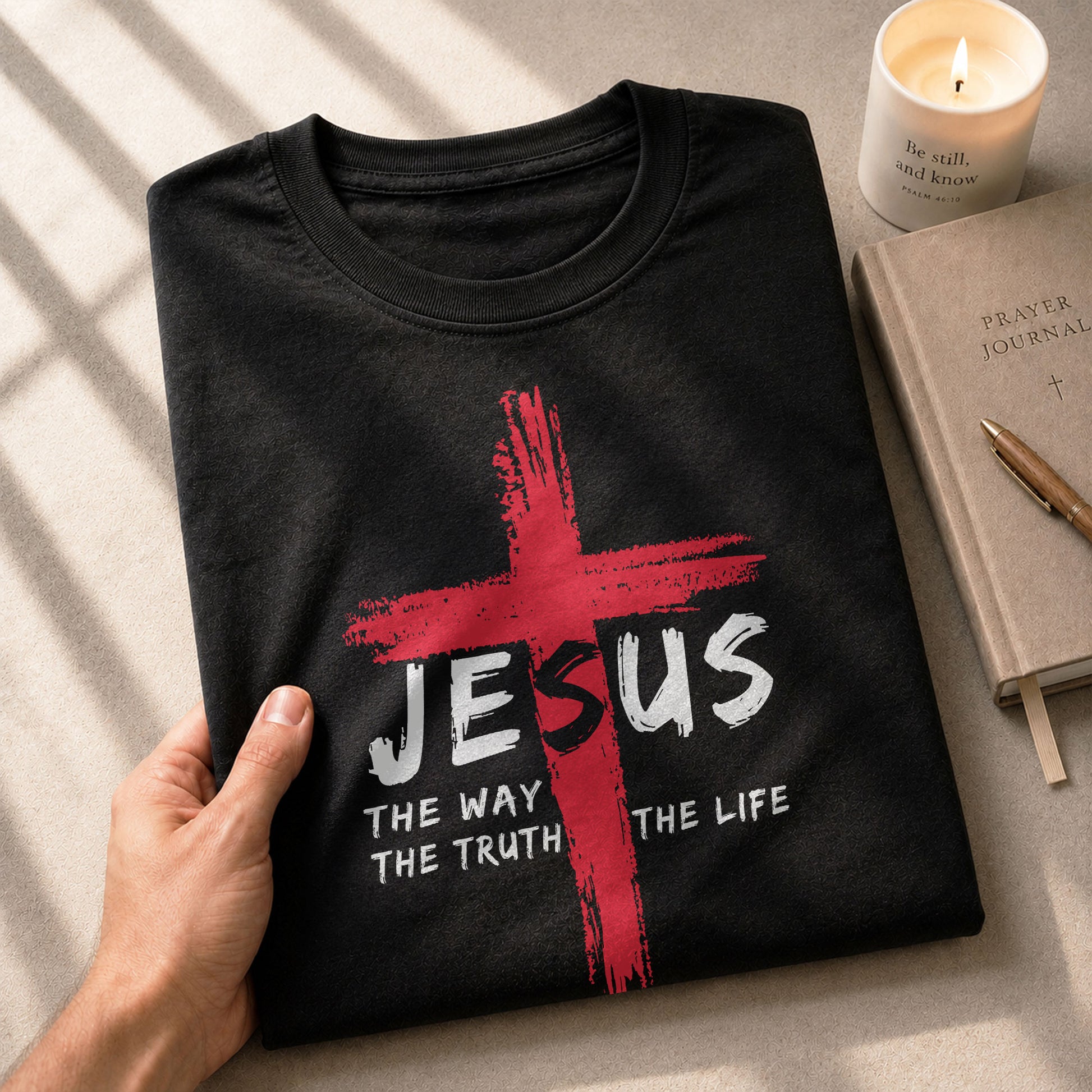 Faith Based Christian Tee Shirts, Jesus The Way The Truth The Life Red Cross Christian - Christian Shirts for Men - Rust Field Wear