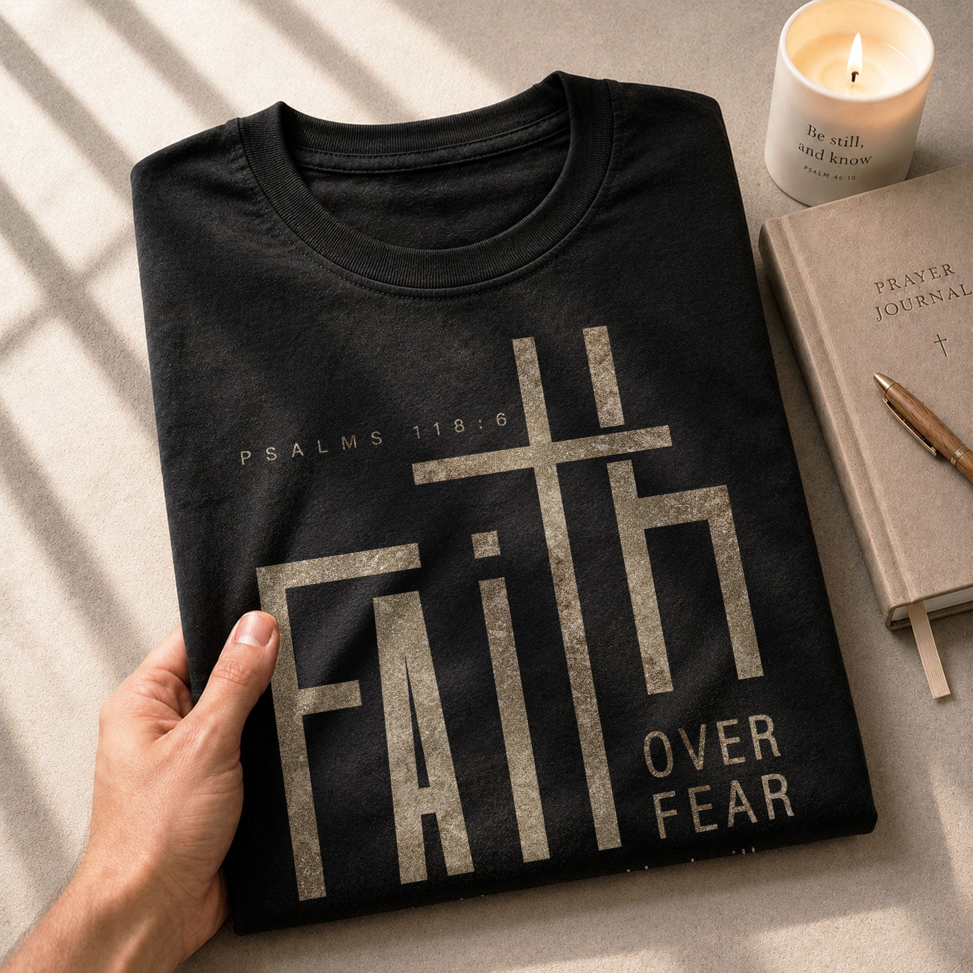 Minimal Faith Over Fear Psalms 118:6 Cross Christian - Christian Tee Shirts, Christian Shirts for Men - Rust Field Wear