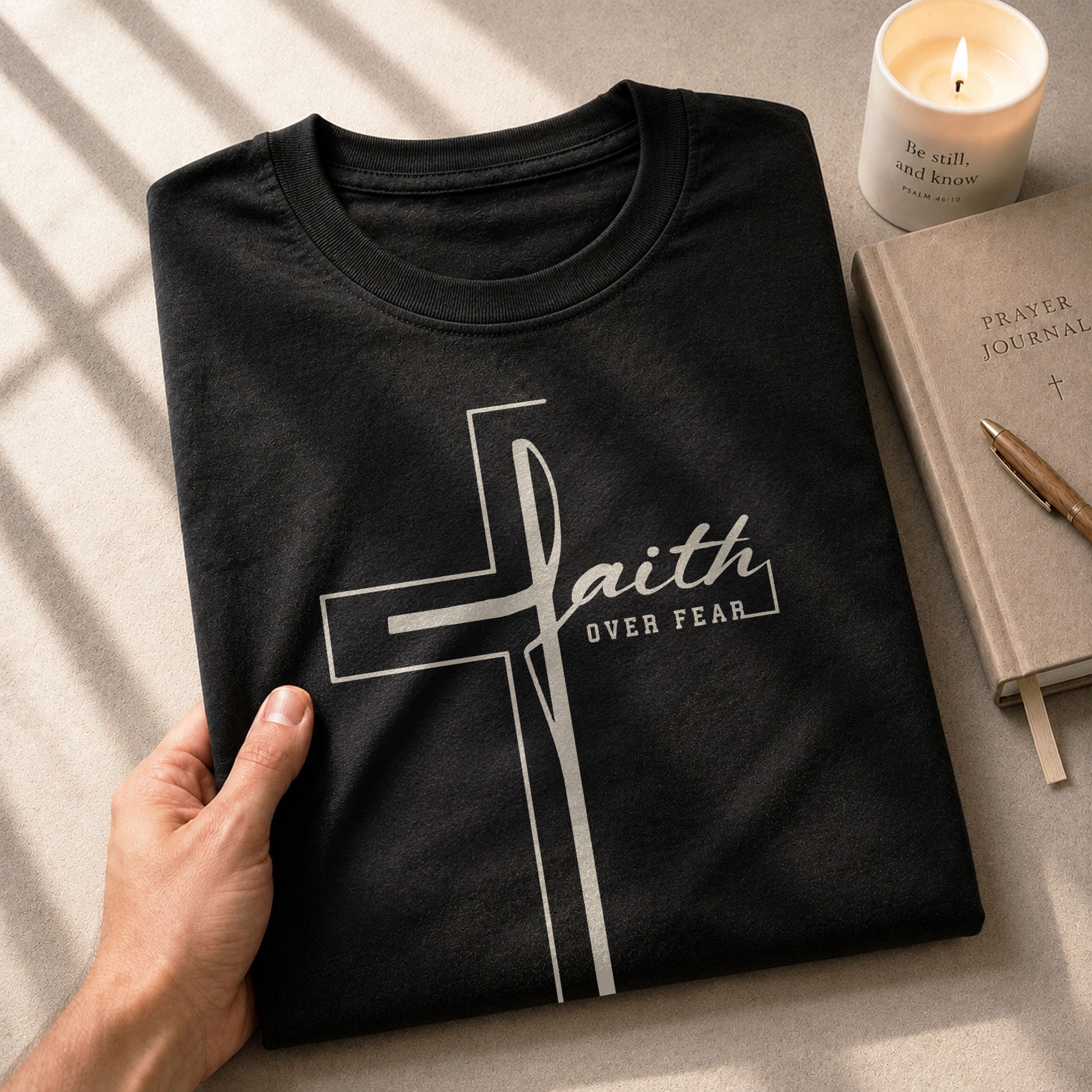 Minimal Cross Faith Over Fear Christian, Christian Tee Shirts - Faith Shirts for Men - Rust Field Wear