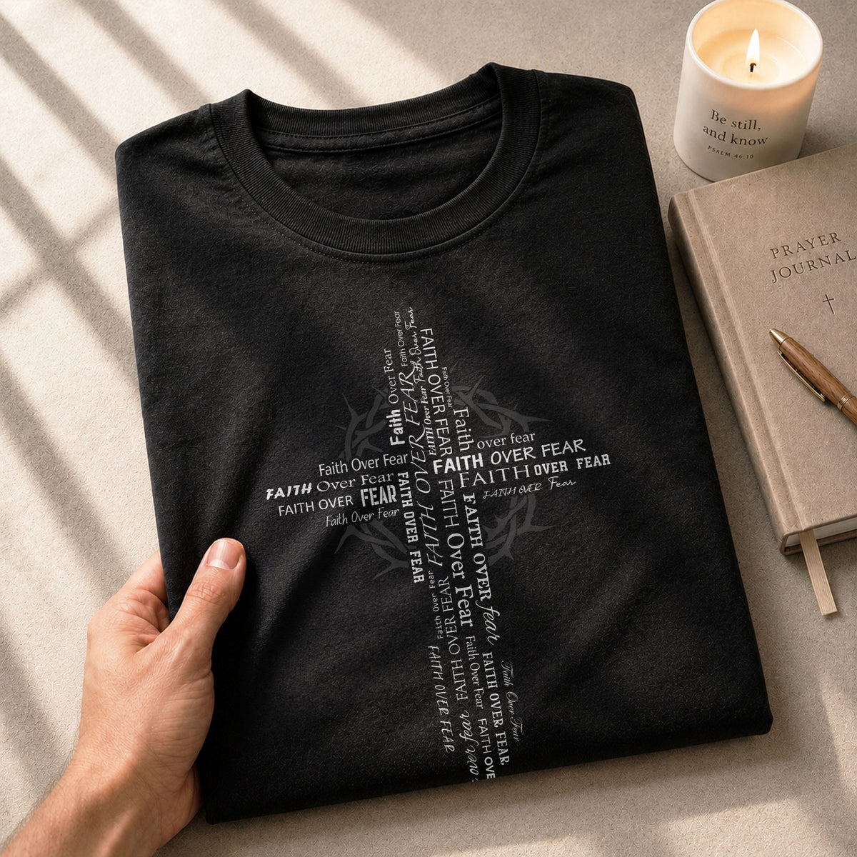 Faith Based Christian Tee Shirts, Faith Over Fear Typography Cross Christian - Christian Shirts for Men - Rust Field Wear