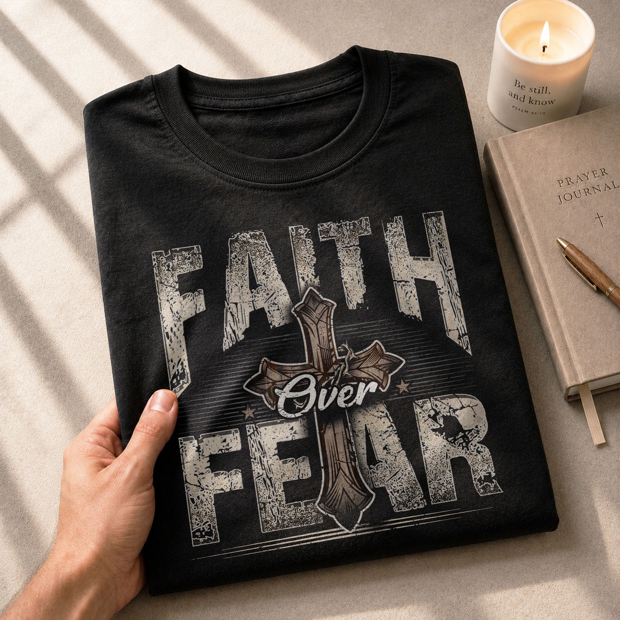 Faith Over Fear Christian Vintage Cross Crown Design, Christian Shirts for Men - Christian Tee Shirts - Rust Field Wear