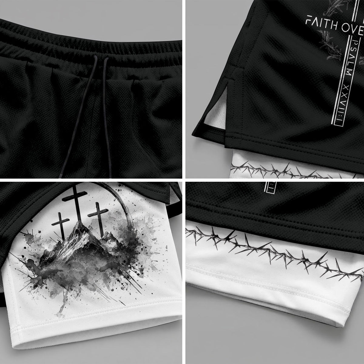 Faith Over Fear Christian Gym Shorts for Men Psalms 27:1 Cross Design - Rust Field Wear