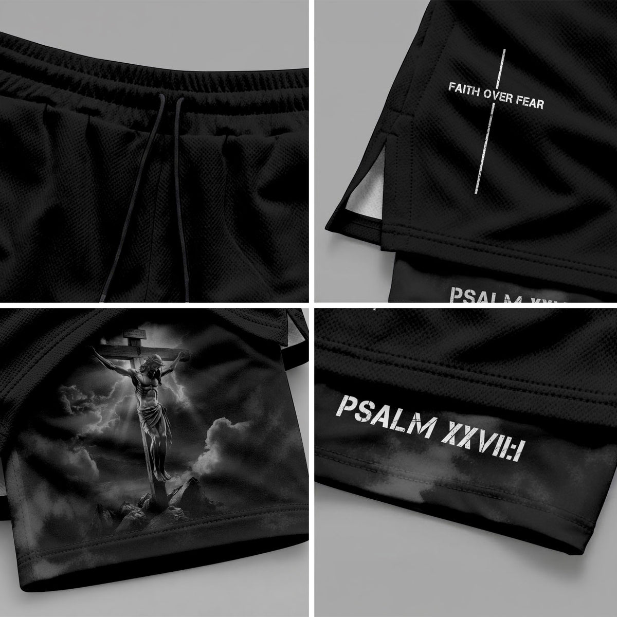 Psalm 27:1 Christian Gym Shorts Jesus on Cross Faith Over Fear - Rust Field Wear