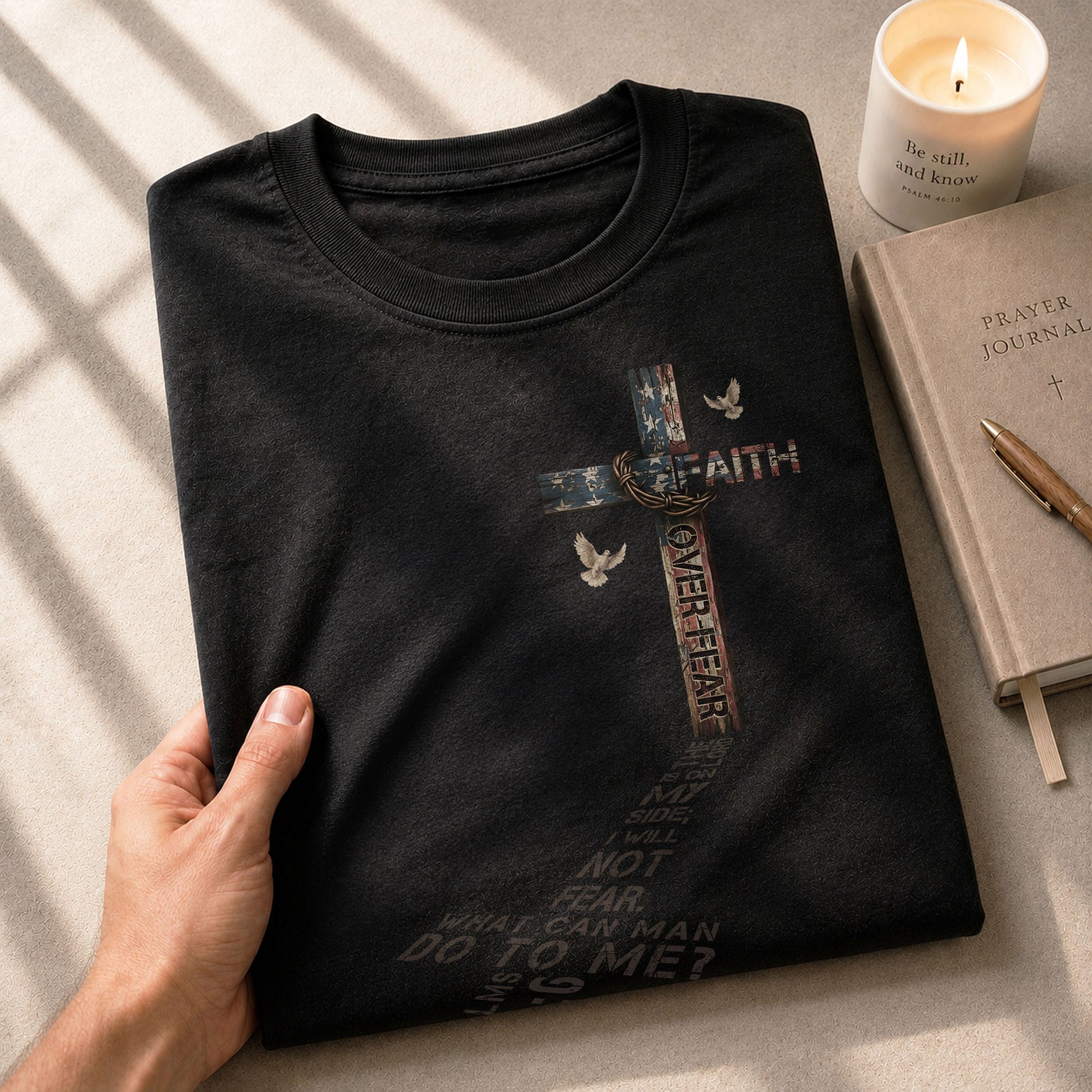 Faith Over Fear Cross American Flag Christian Psalm 118:6 Design, Christian Shirts for Men - Christian Tee Shirts - Rust Field Wear