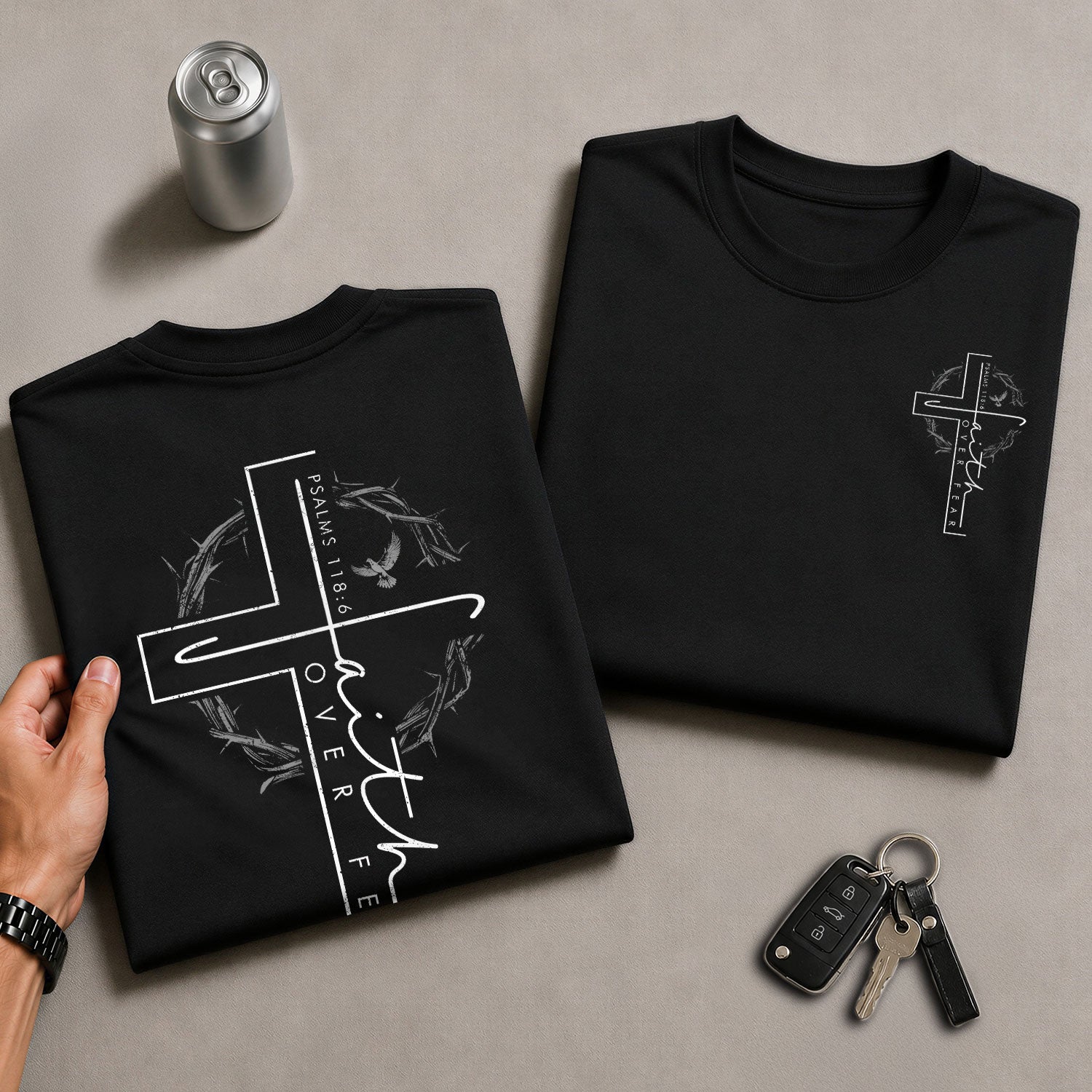 Christian Shirts for Men - Faith Over Fear Cross Crown of Thorns Psalm 118:6 Christian, Christian Tee Shirts - Rust Field Wear