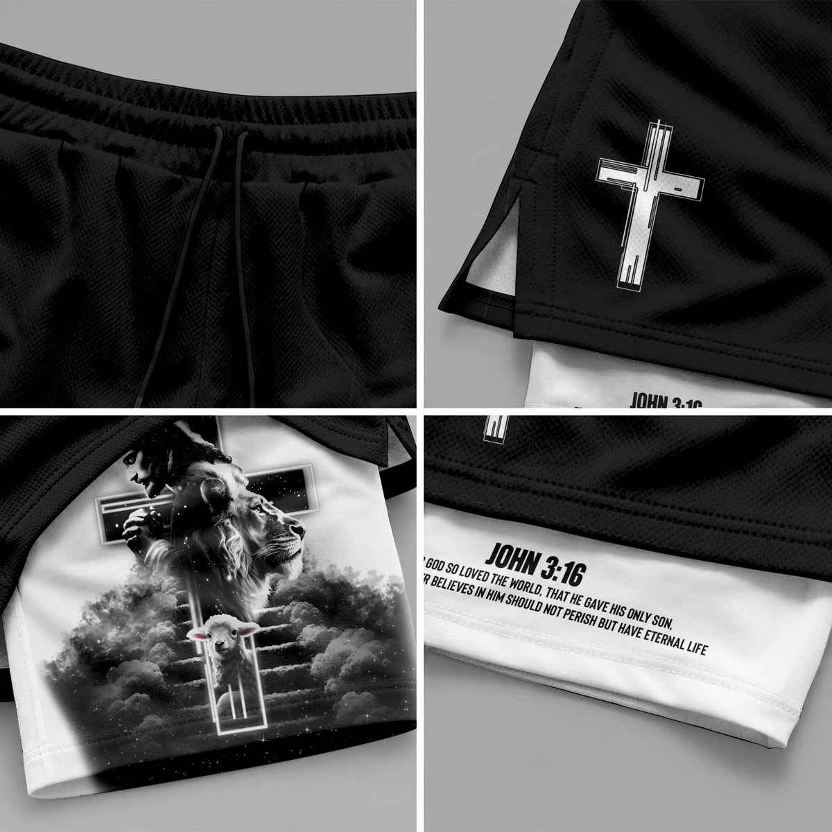Jesus Cross Christian Shorts for Men John 3:16 Bible Verse - Rust Field Wear