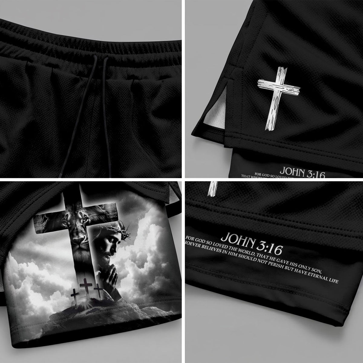 John 3:16 Bible Verse Shorts for Men Jesus Cross Christian Apparel - Rust Field Wear