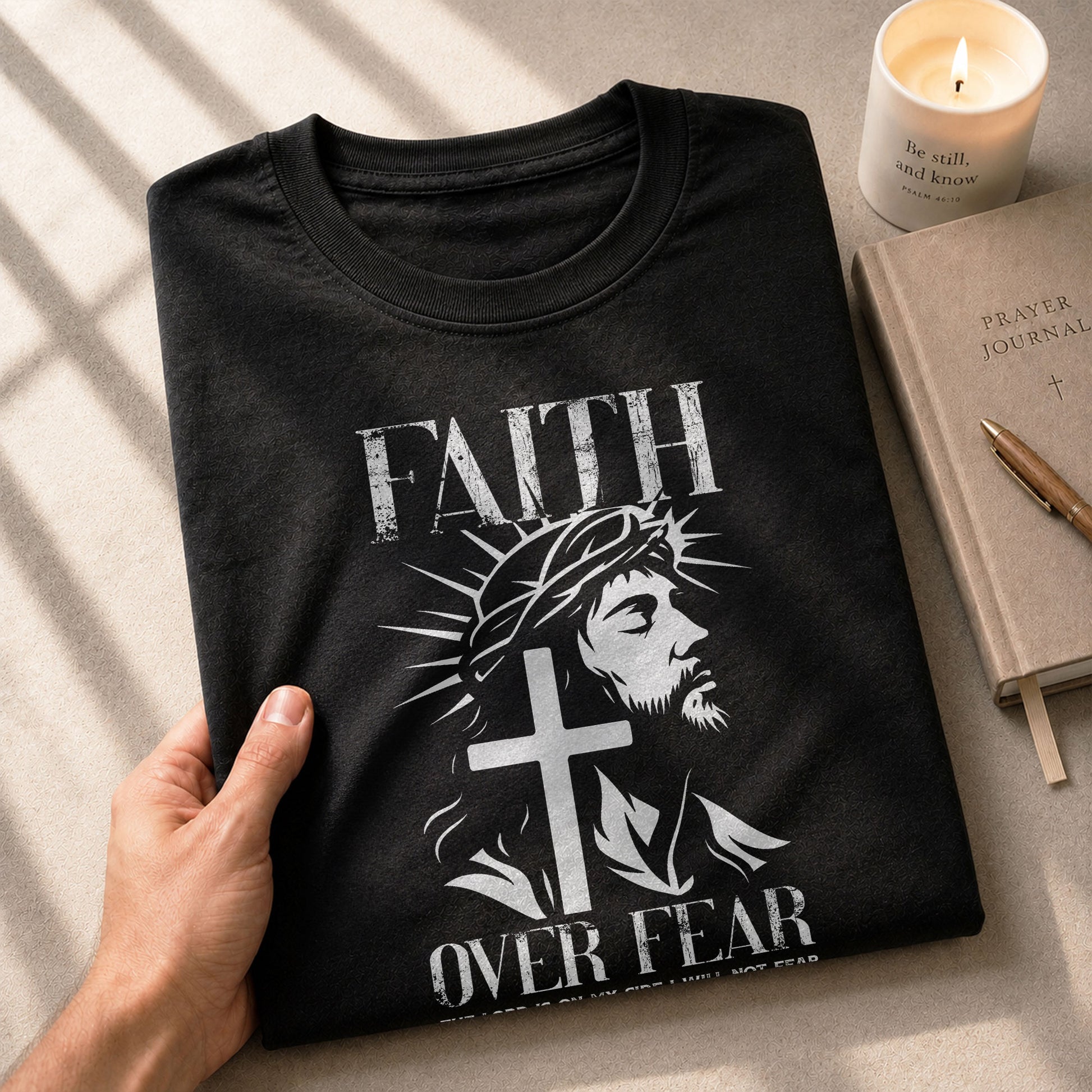 Faith Over Fear Christian Jesus Cross Psalms 118:6 Design - Christian Shirts for Men, Faith Based Christian Tee Shirts - Rust Field Wear