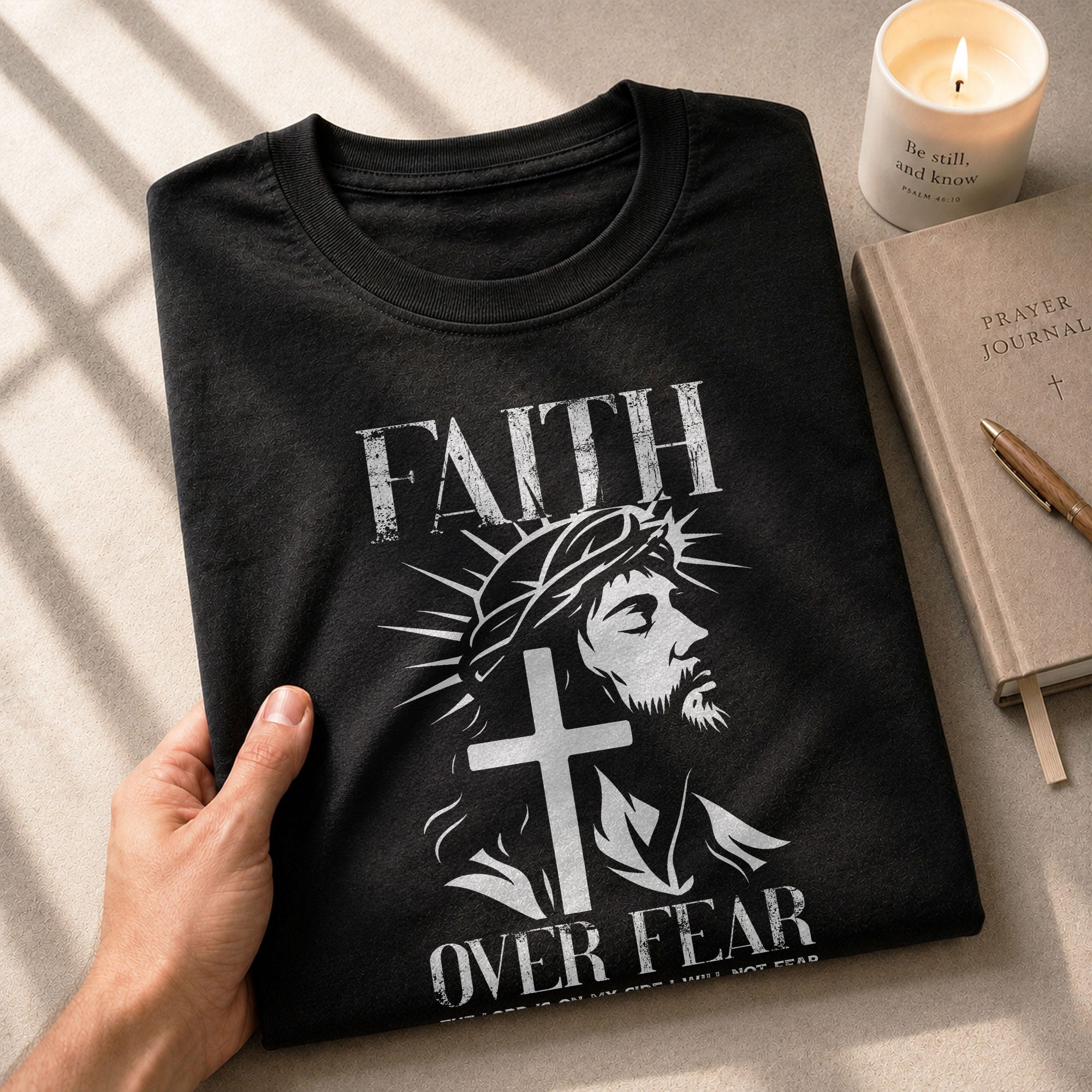 Faith Over Fear Christian Jesus Cross Psalms 118:6 Design - Christian Shirts for Men, Faith Based Christian Tee Shirts - Rust Field Wear