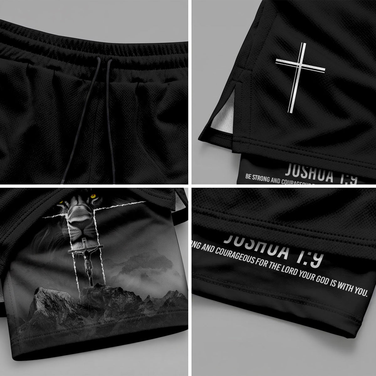 Joshua 1:9 Lion Cross Faith Christian Gym Shorts Bible Verse - Rust Field Wear