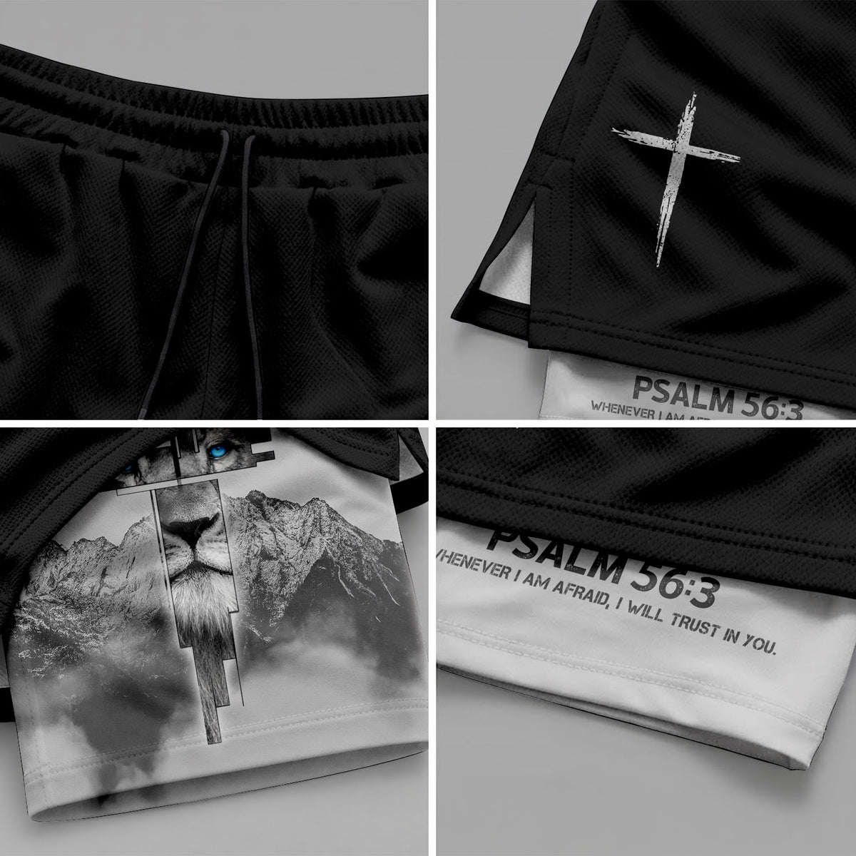 Psalm 56:3 Lion Cross Christian Gym Shorts Eyes of Faith - Rust Field Wear