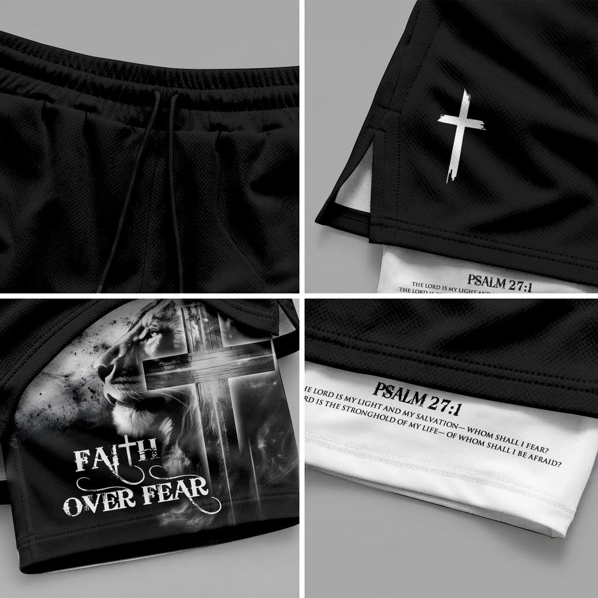 Faith Over Fear Christian Gym Shorts for Men – Psalm 27:1 Lion Cross - Rust Field Wear