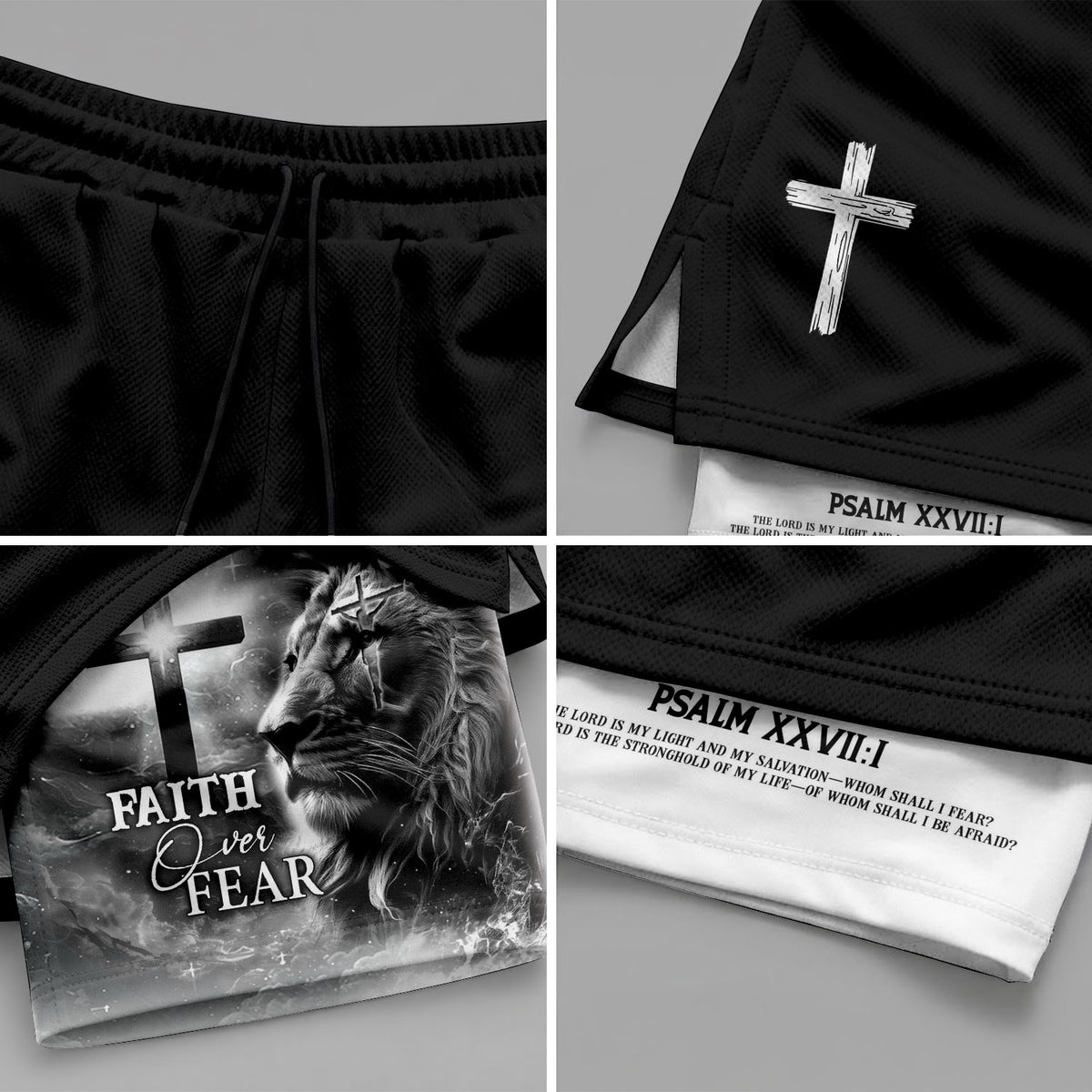 Faith Over Fear Psalm 27:1 Lion Cross Christian Gym Shorts - Rust Field Wear