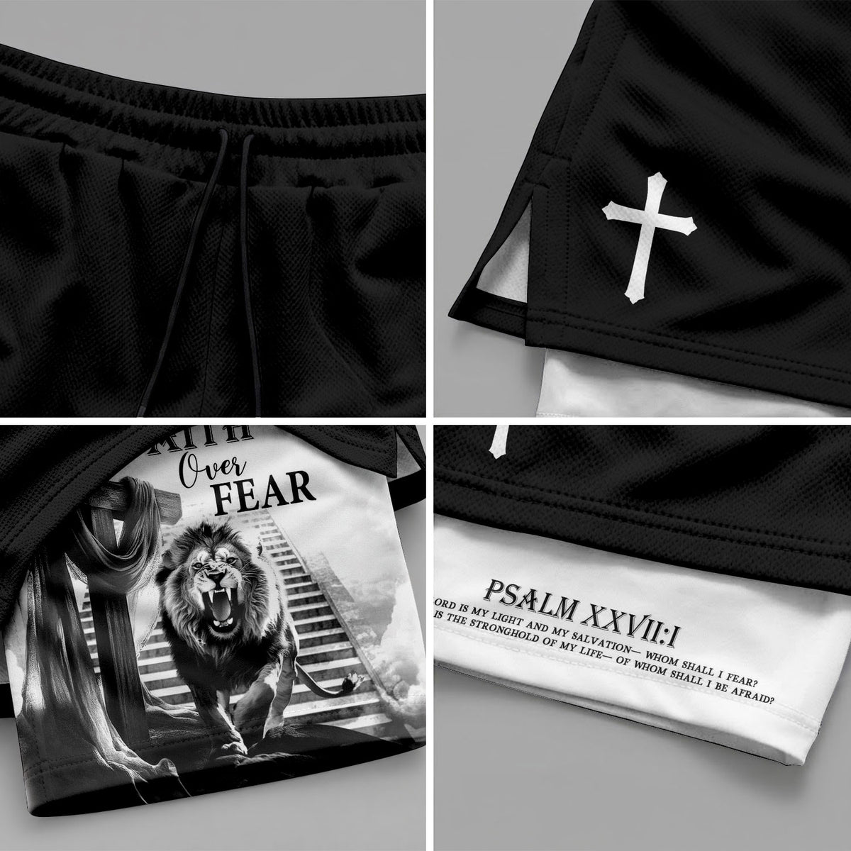 Faith Over Fear Christian Gym Shorts for Men Jesus Cross Bible Verse - Rust Field Wear