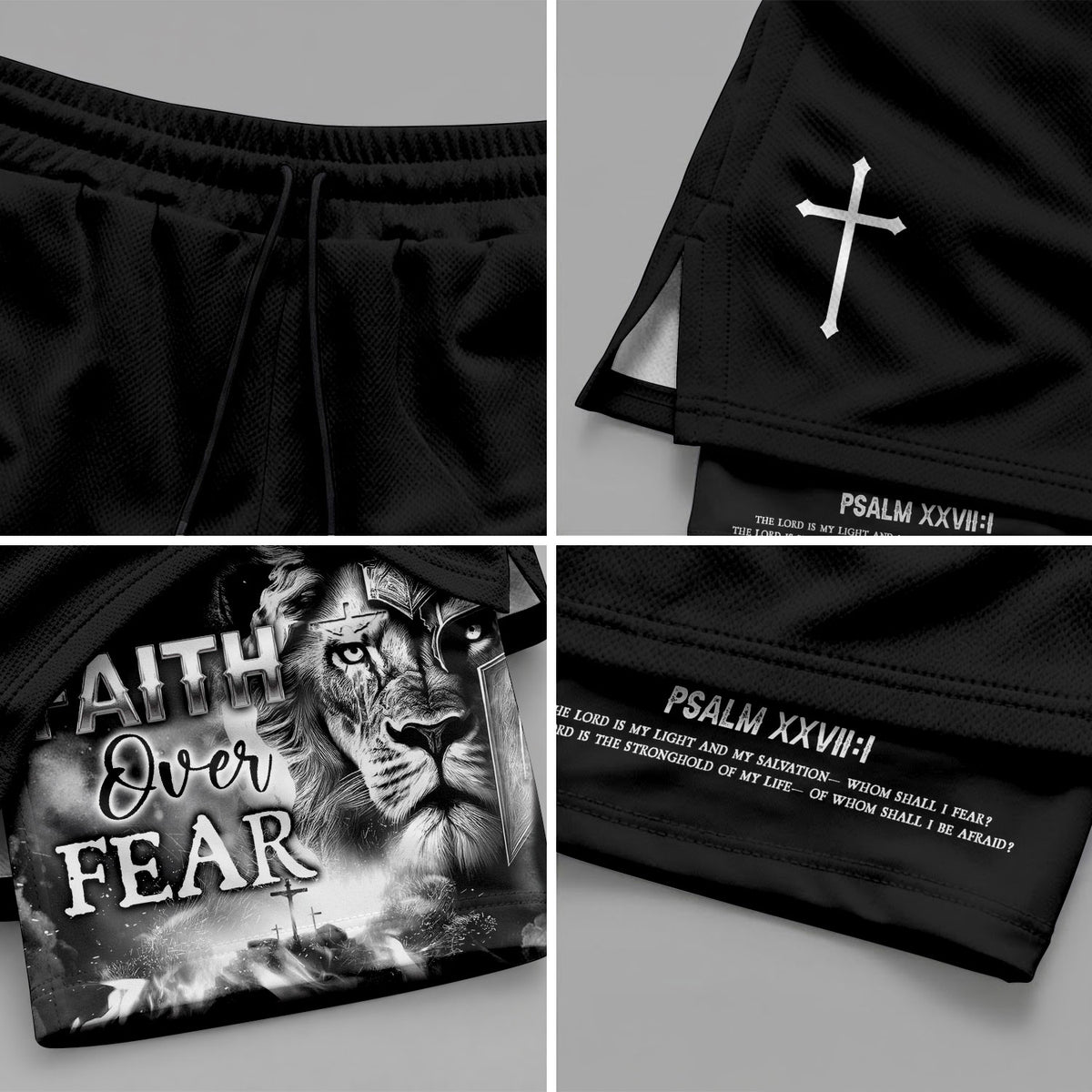 Psalm 27:1 Faith Over Fear Christian Gym Shorts for Men Warrior Cross Design - Rust Field Wear