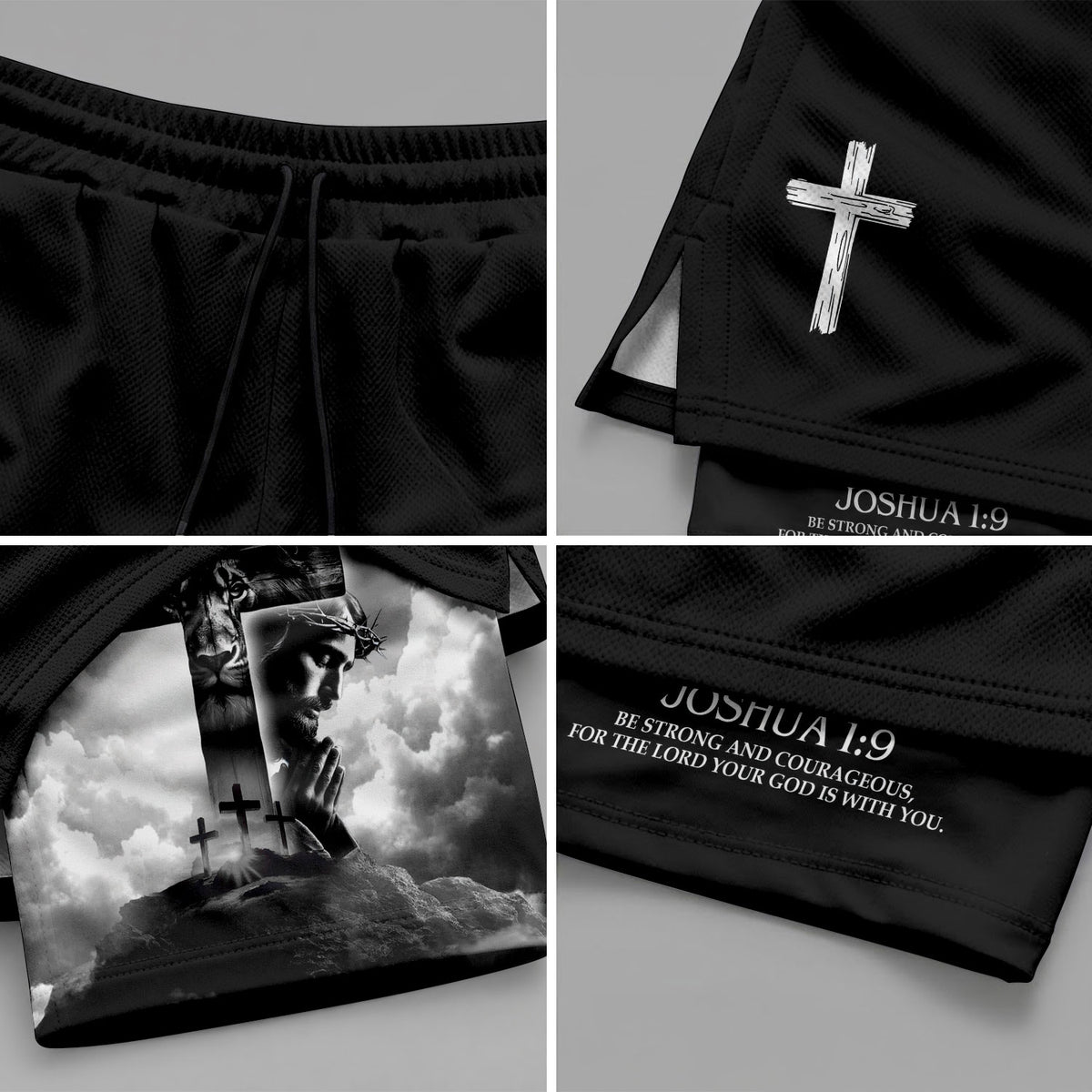 Joshua 1:9 Christian Gym Shorts for Men Jesus Cross Prayer Design - Rust Field Wear