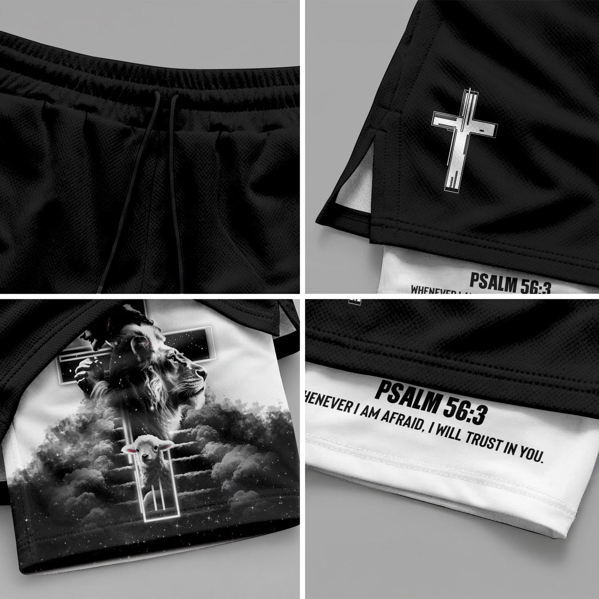 Psalm 56:3 Christian Gym Shorts for Men Jesus Cross Stairway Design - Rust Field Wear