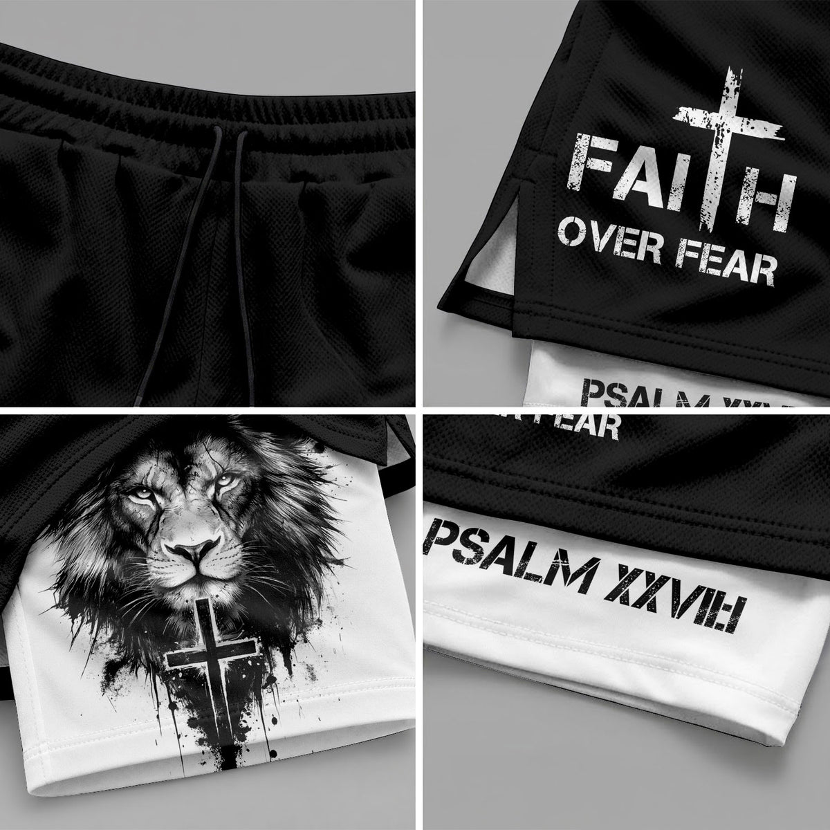 Psalm 27:1 Faith Over Fear Christian Mens Workout Shorts Sketch Lion Bible Verse Art - Rust Field Wear