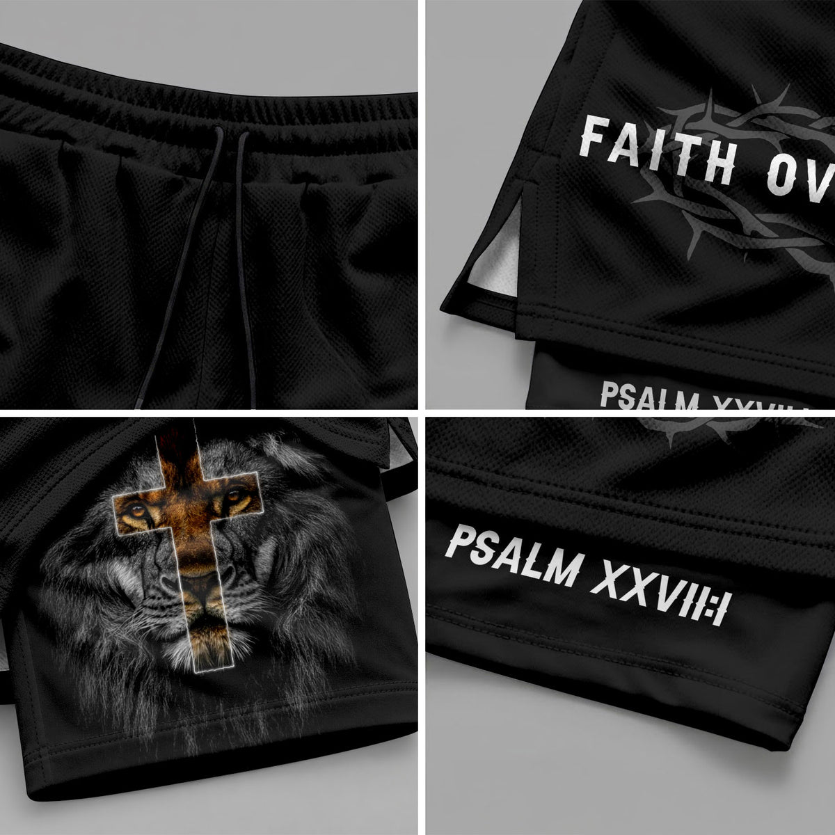 Psalm 27:1 Faith Over Fear Christian Mens Gym Shorts Brown Lion Scripture Design - Rust Field Wear