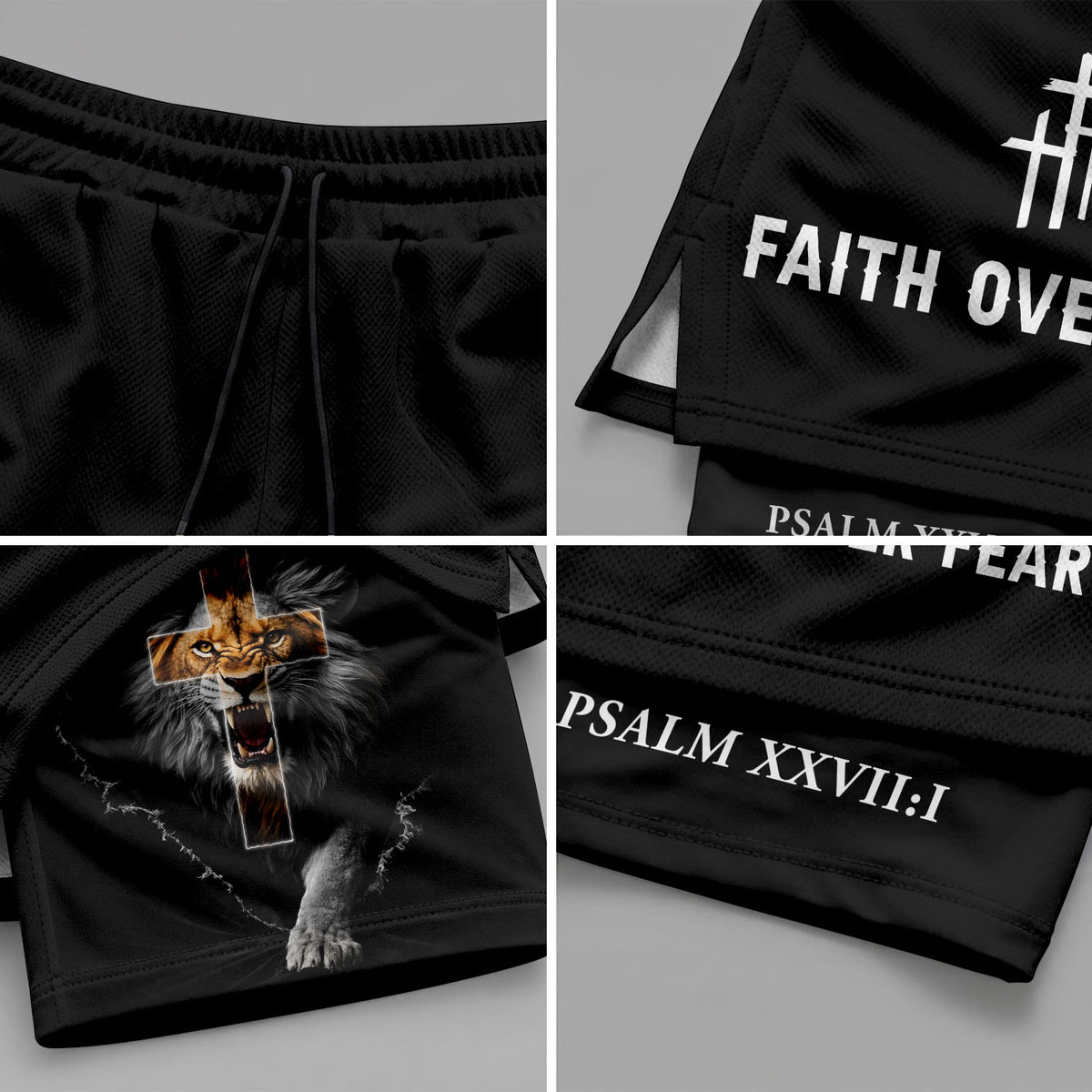 Psalm 27:1 Faith Over Fear Christian Mens Athletic Shorts Roaring Lion Scripture Art - Rust Field Wear