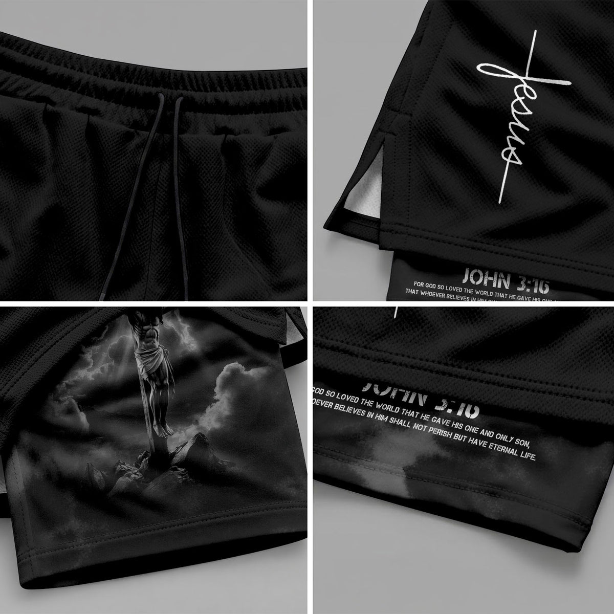 John 3:16 Christian Gym Workout Shorts Men Jesus Cross Bible Verse Religious - Rust Field Wear