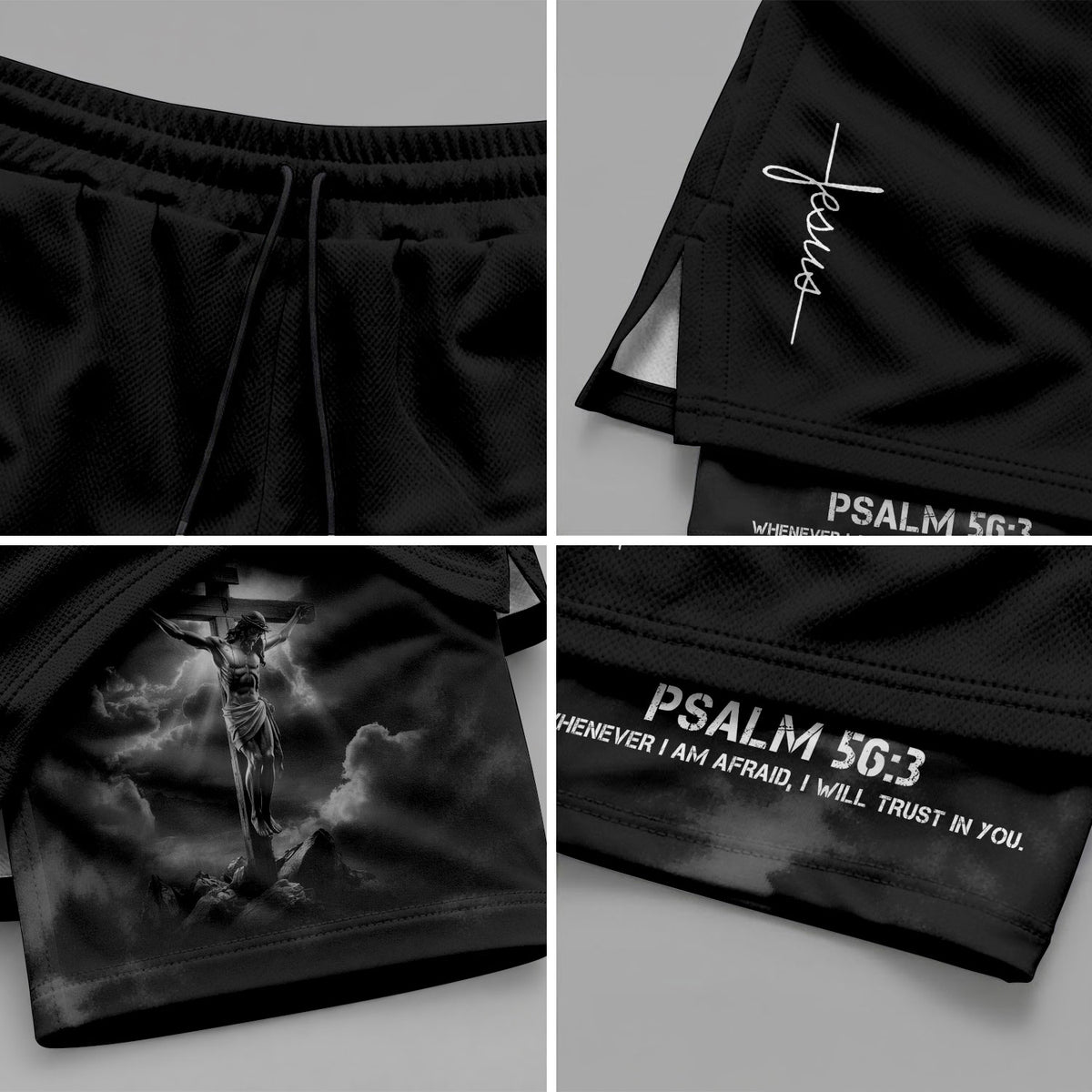 Psalm 56:3 Christian Gym Workout Shorts Men Jesus Cross Bible Verse Religious - Rust Field Wear