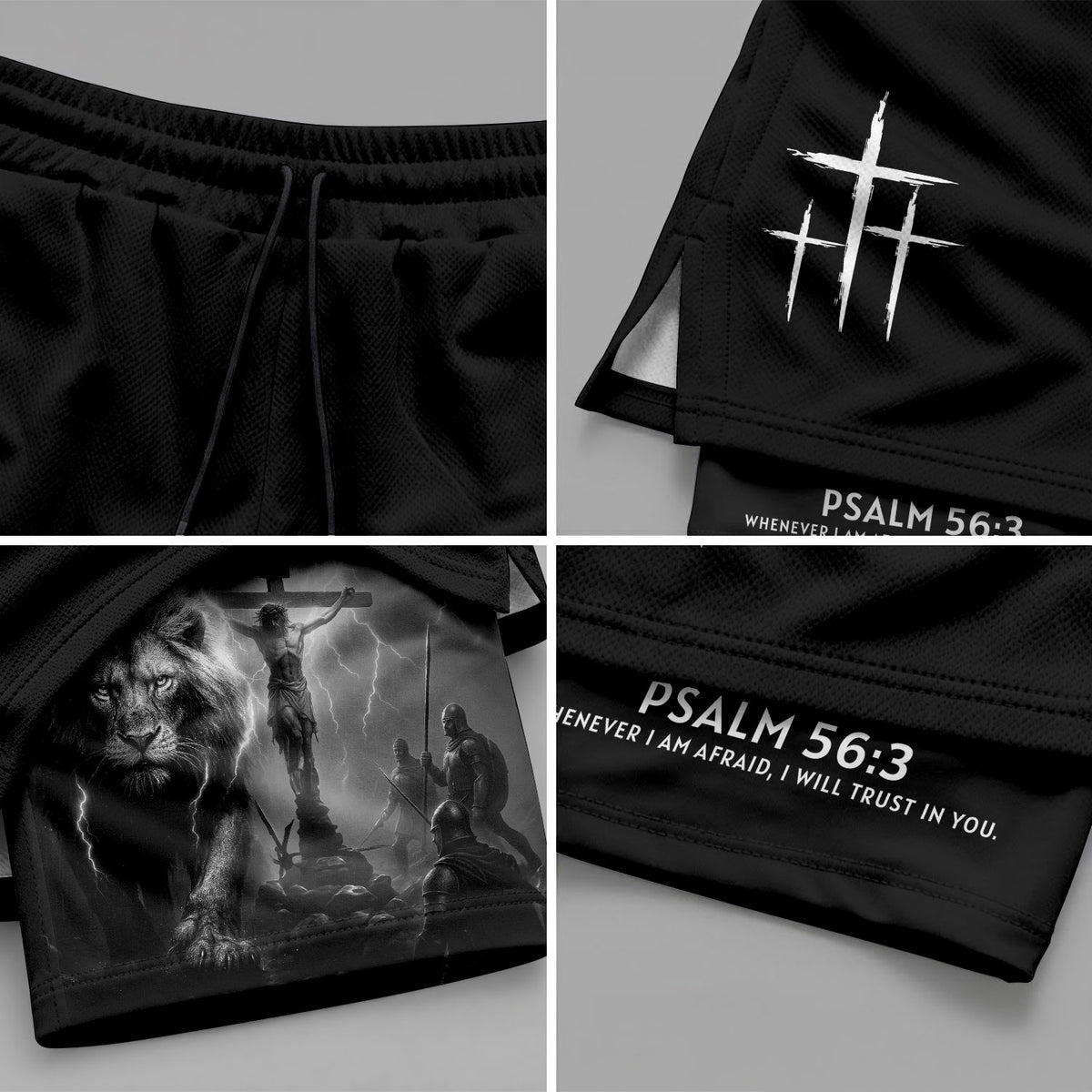 Psalm 56:3 Christian Gym Workout Shorts Men Lion Jesus Cross Bible Verse - Rust Field Wear