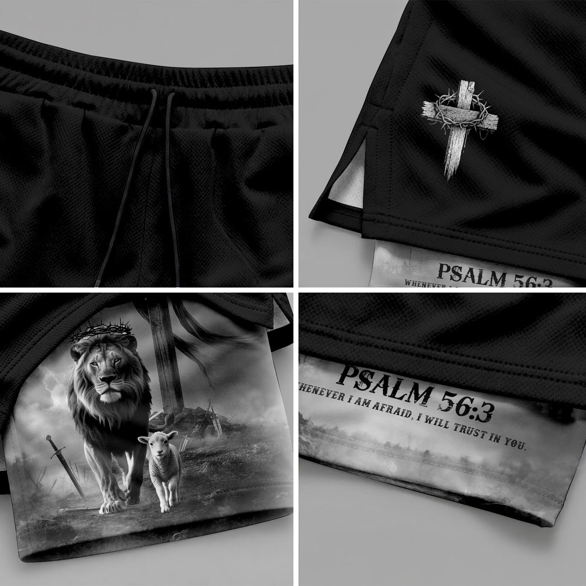 Psalm 56:3 Christian Gym Workout Shorts Men Lion and Lamb Cross Bible Verse - Rust Field Wear
