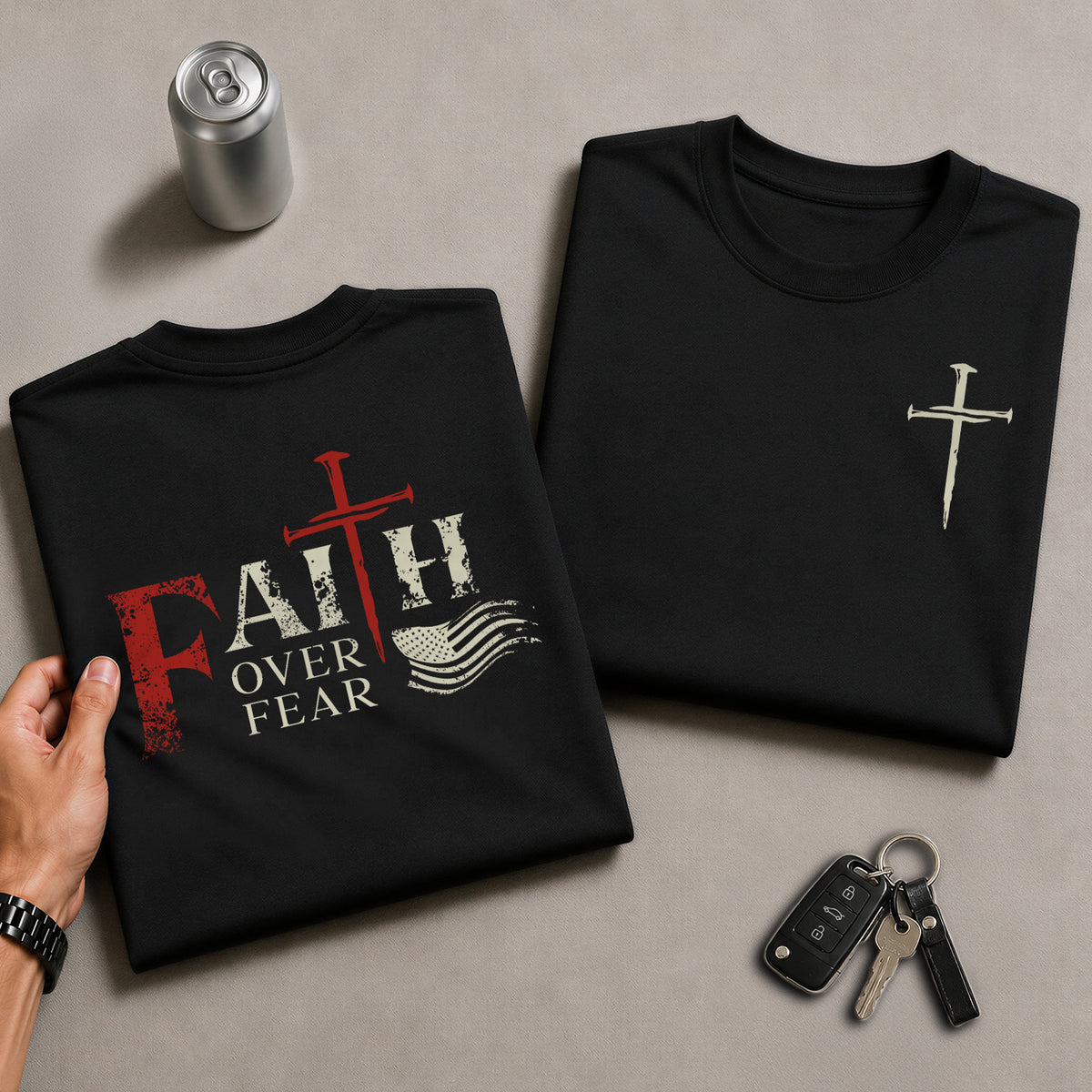 Faith Over Fear Christian Cross Patriotic Religious Jesus Shirt - Rust Field Wear