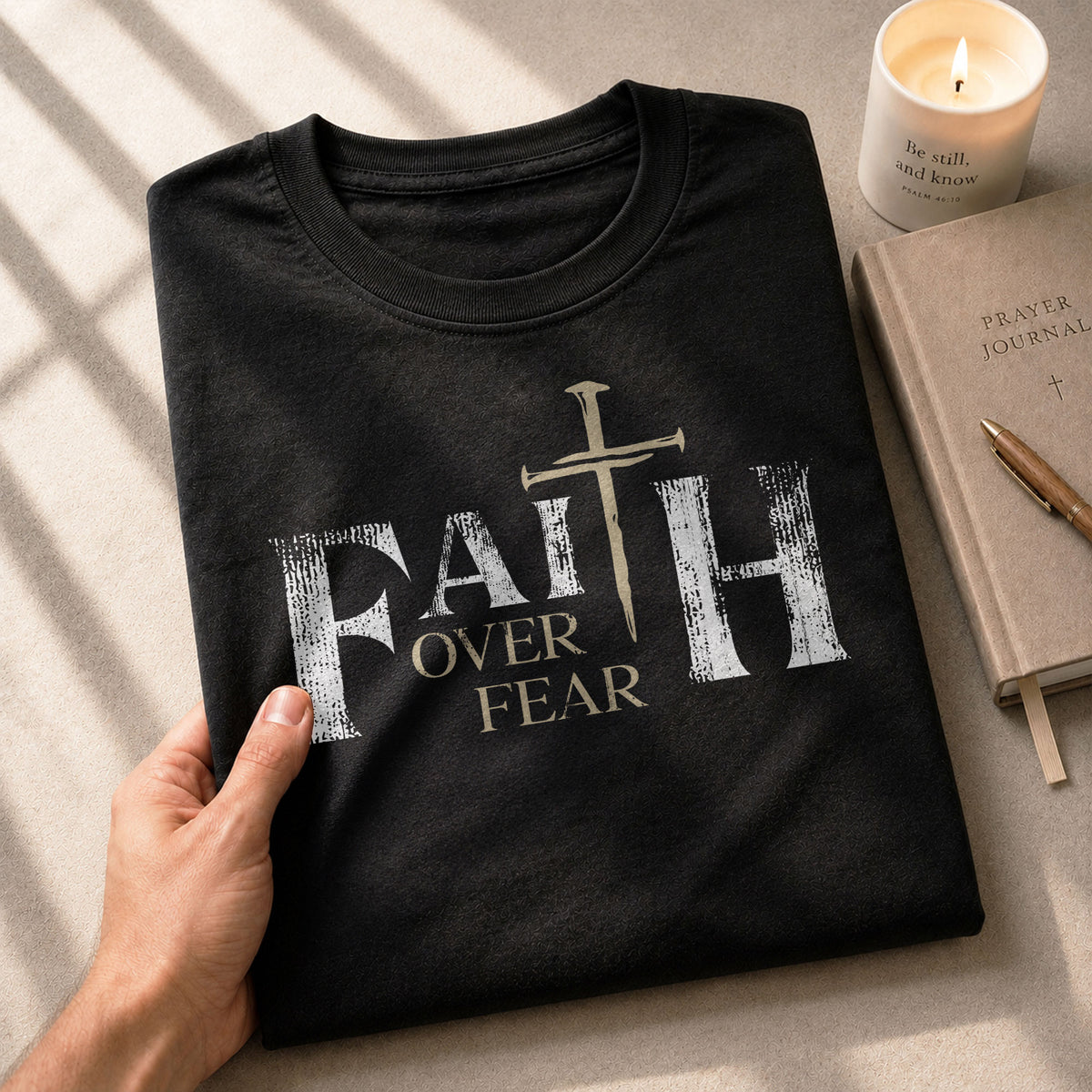 Faith Over Fear Christian Nail Cross Patriotic Religious, Christian Shirts for Men - Christian Tee Shirts - Rust Field Wear