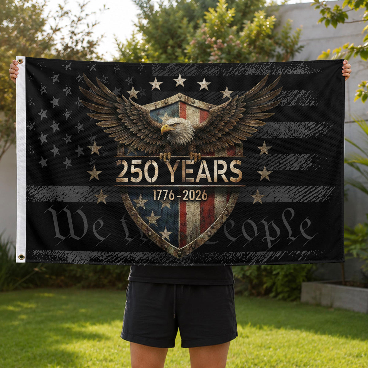 US 1776 2026 Anniversary Eagle Shield We The People Patriotic Outdoor Flag 3x5 ft - Rust Field Wear