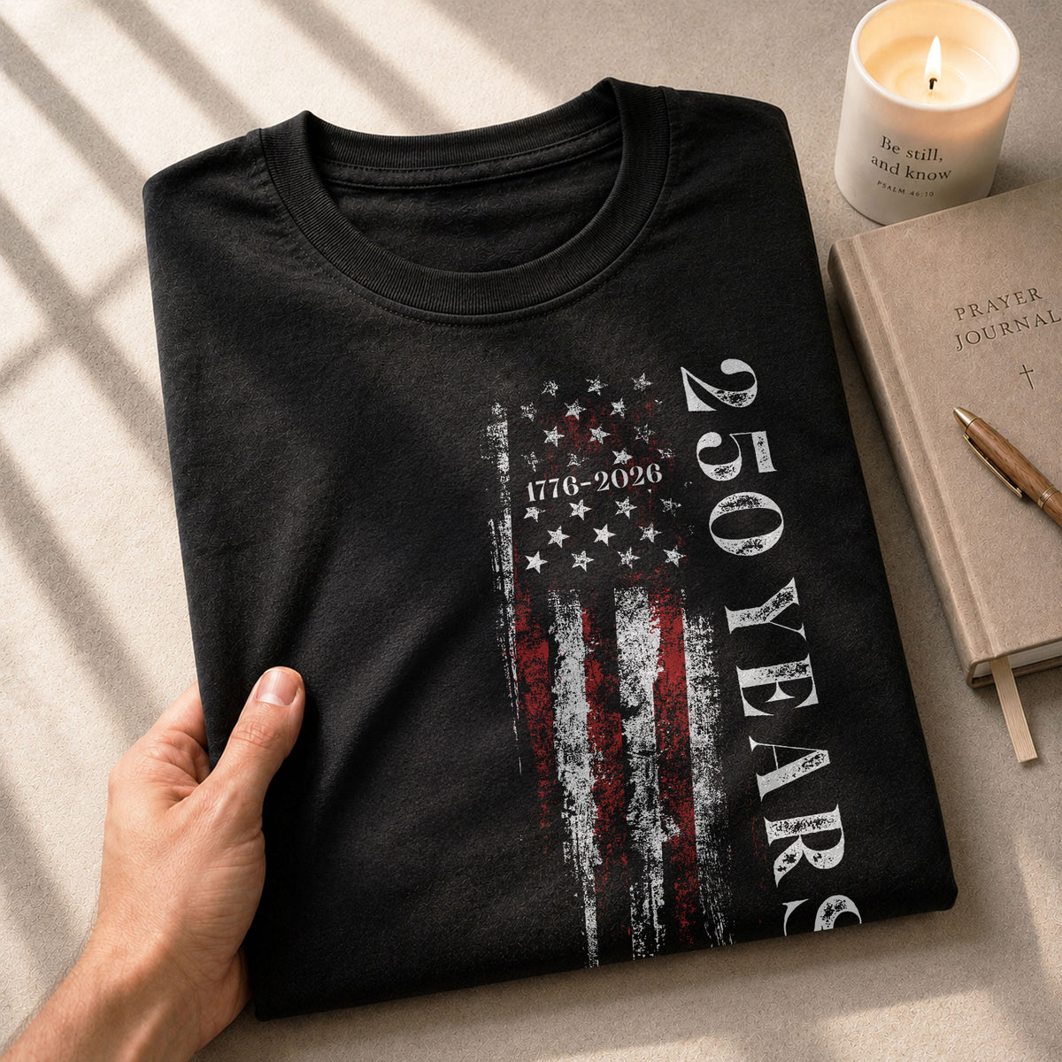 250 Years Vertical Flag T-Shirt – Vintage USA Independence 1776–2026 Shirt - Rust Field Wear
