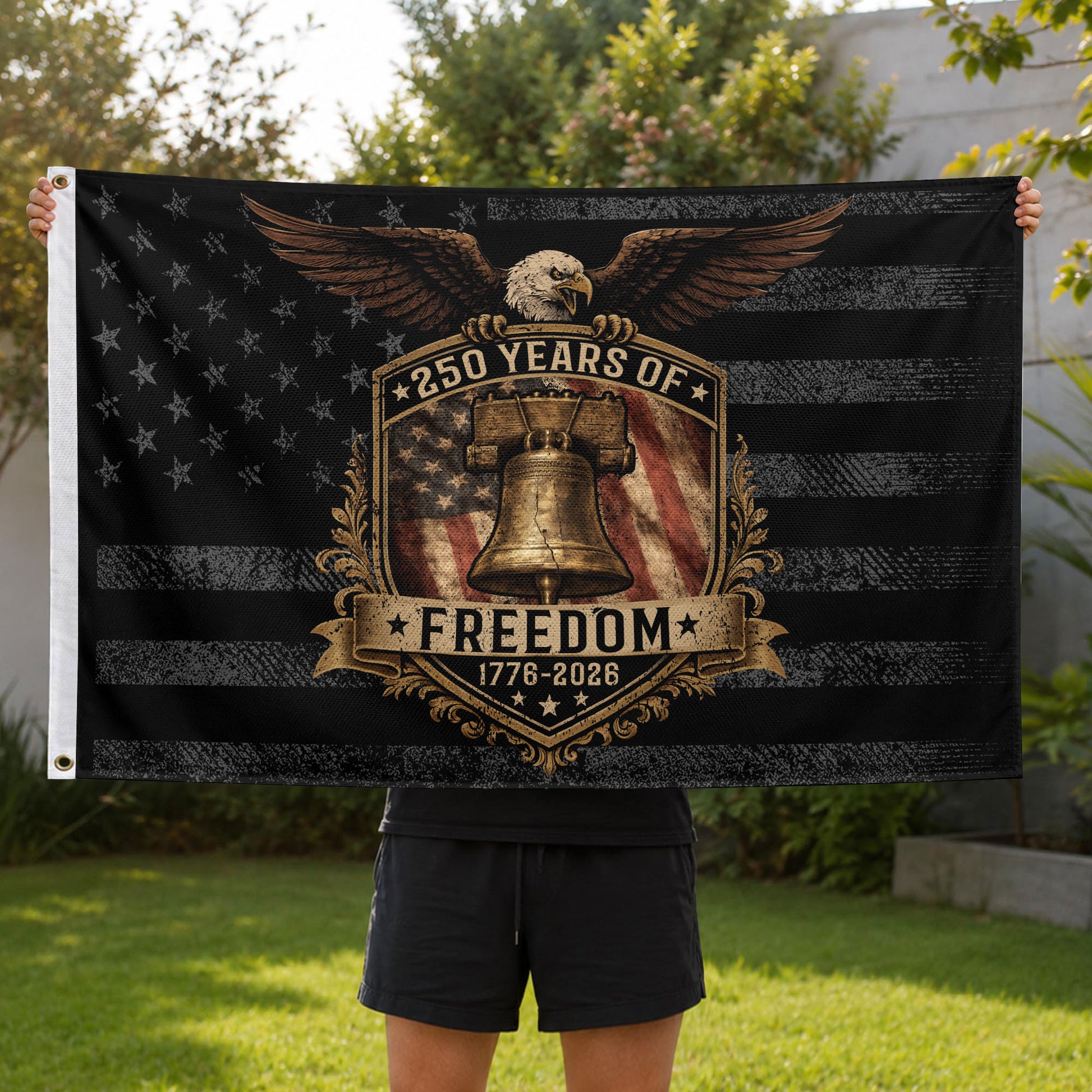 USA 250th Anniversary 250 Years Flag 1776-2026 Liberty Bell Eagle Freedom - Rust Field Wear