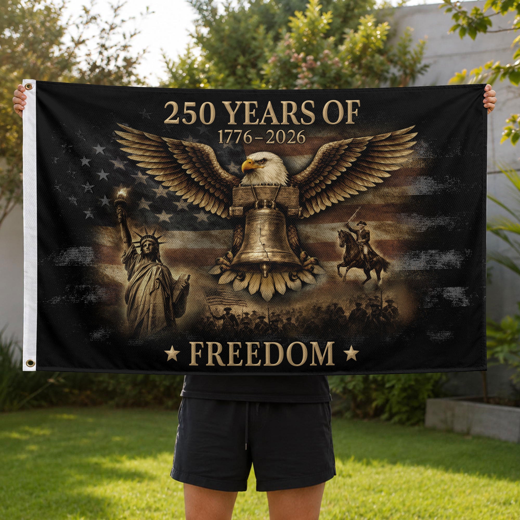 USA 250th Anniversary 250 Years of Freedom Flag 1776-2026 Liberty Bell Eagle