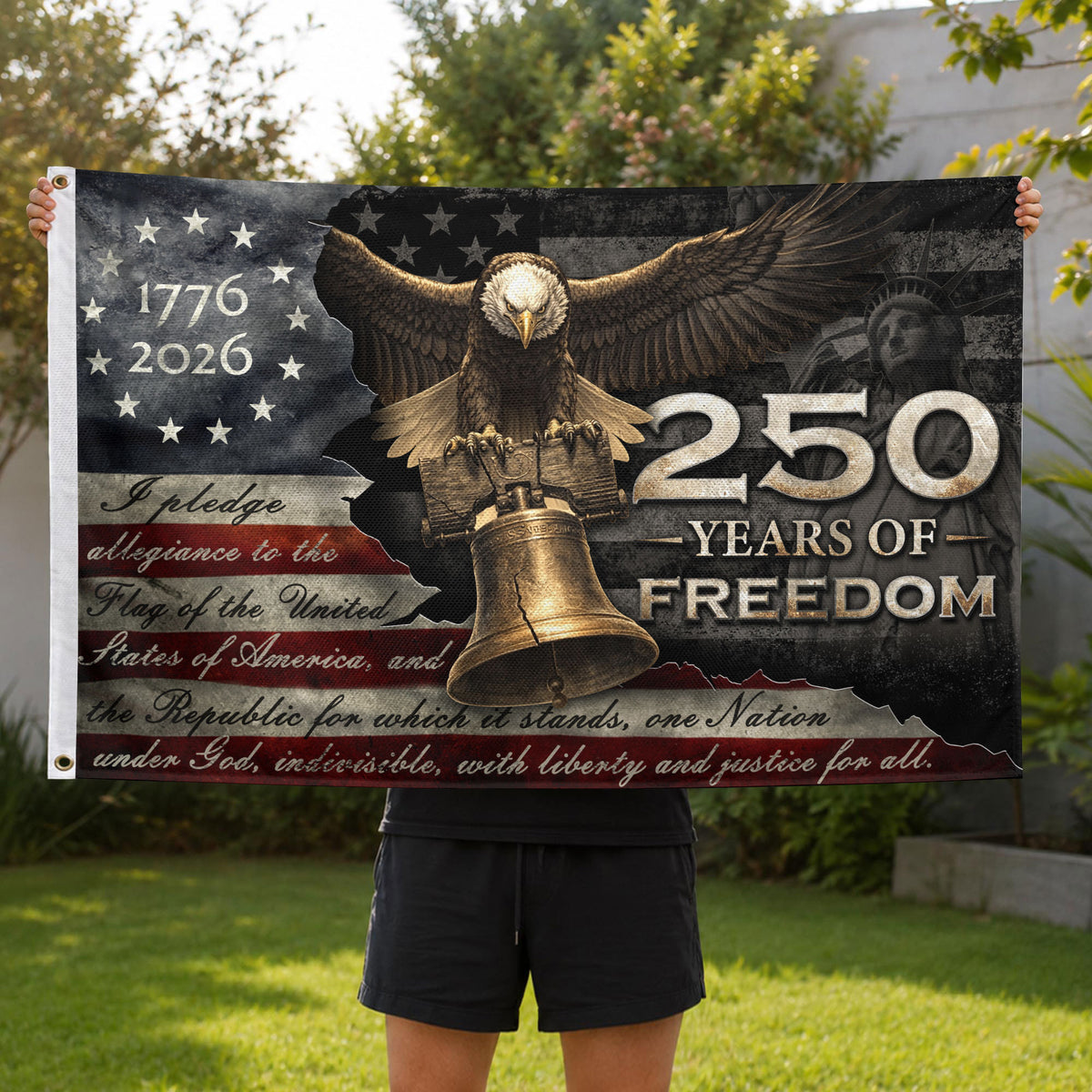 250 Years of Freedom Double-Sided House Flag 1776–2026 – Patriotic American Décor upsale - Rust Field Wear