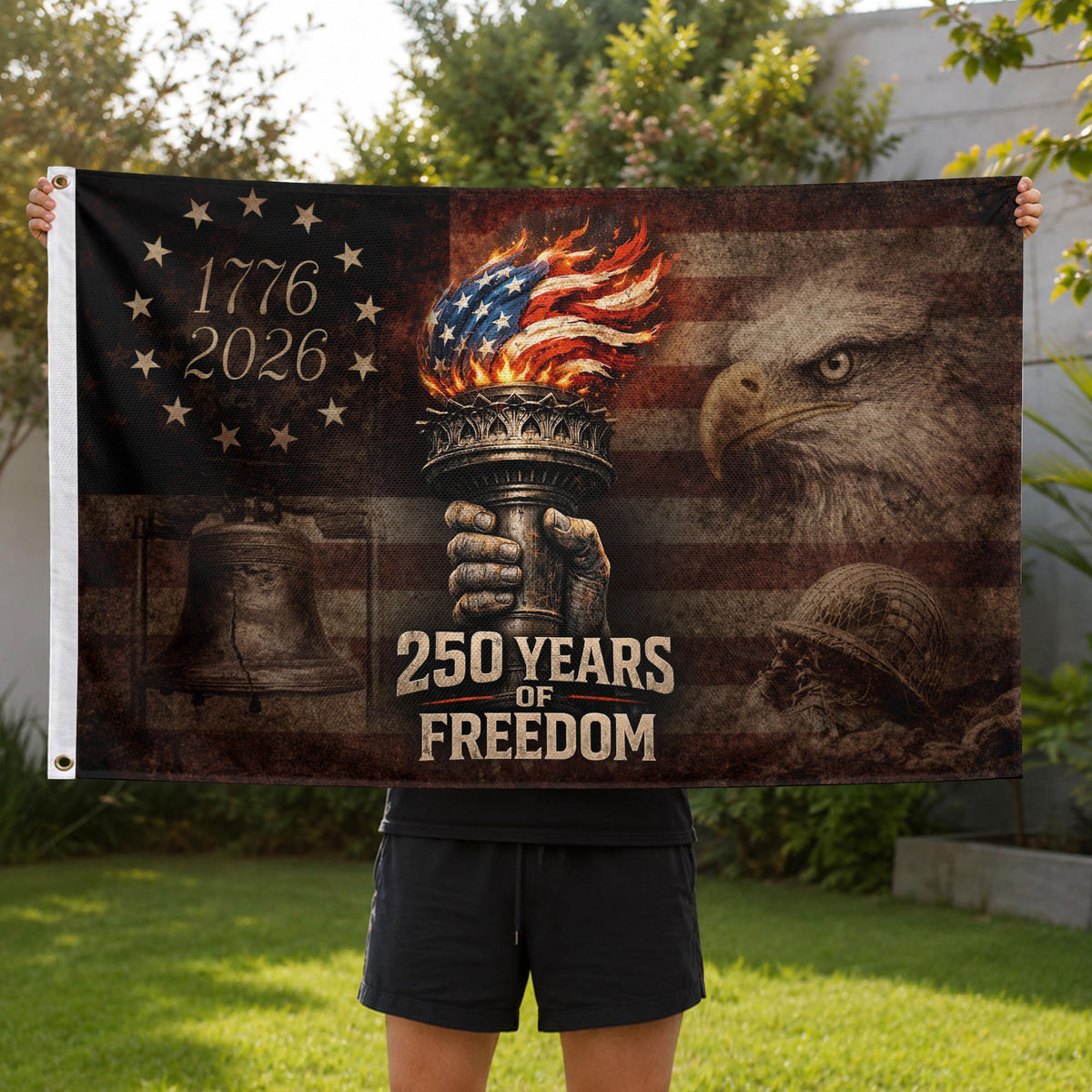 250 Years of Freedom Double-Sided Patriotic Décor with Eagle Design 1776–2026 House Flag - Rust Field Wear