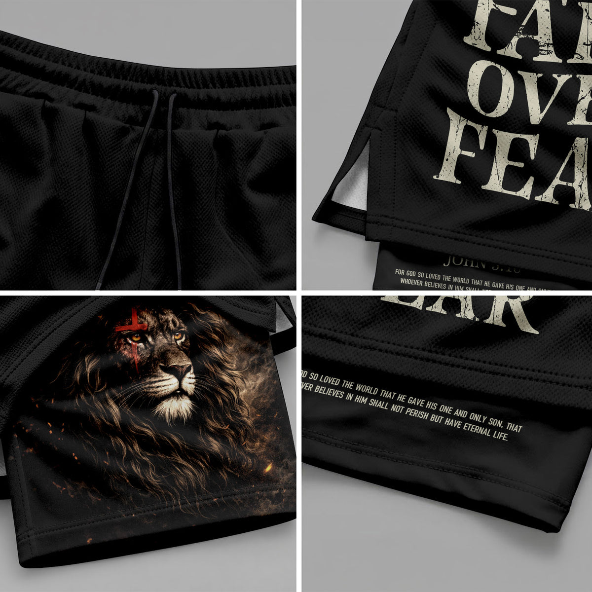 John 3:16 Bible Verse Christian Workout Shorts Men Lion of Judah Faith Over Fear Activewear - Rust Field Wear
