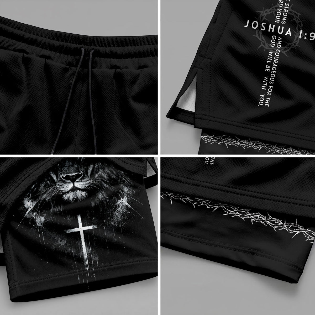 Joshua 1:9 Christian Men Gym Shorts Lion of Judah Athletic Activewear Gear - Rust Field Wear
