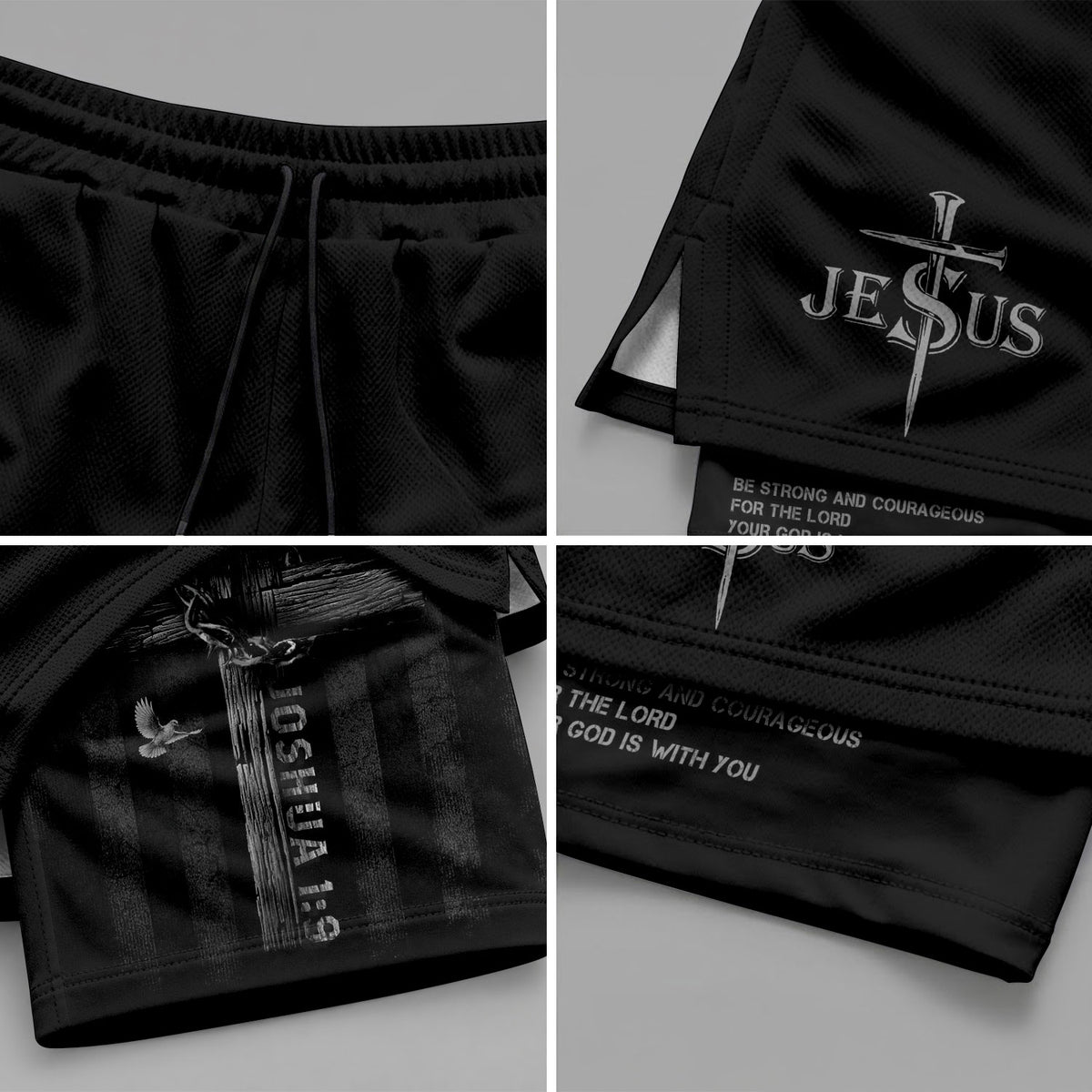 Joshua 1:9 Bible Verse Christian Men Gym Shorts Be Strong and Courageous Jesus USA Flag Knight Activewear - Rust Field Wear