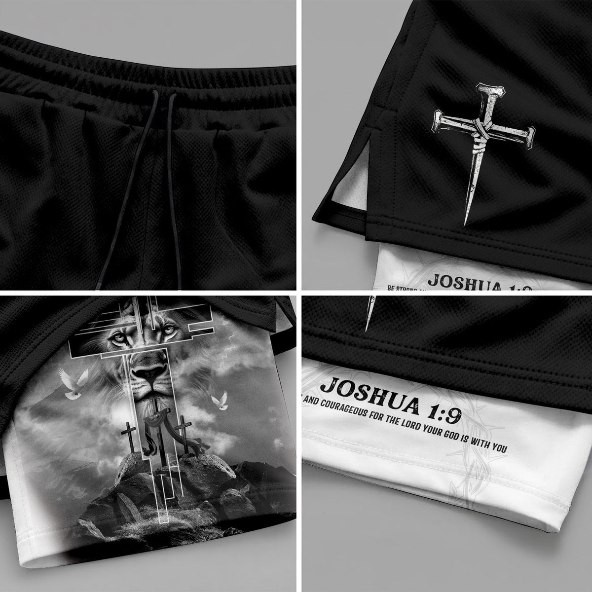 Joshua 1:9 Bible Verse Christian Men Gym Shorts Cross Lion of Judah Training Performance Gear - Rust Field Wear