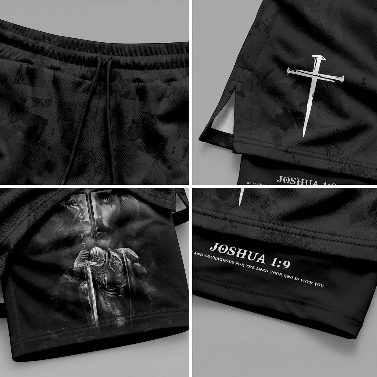 Joshua 1:9 Bible Verse Christian Men Gym Shorts Jesus Knight Kneeling Cross Training Activewear - Rust Field Wear