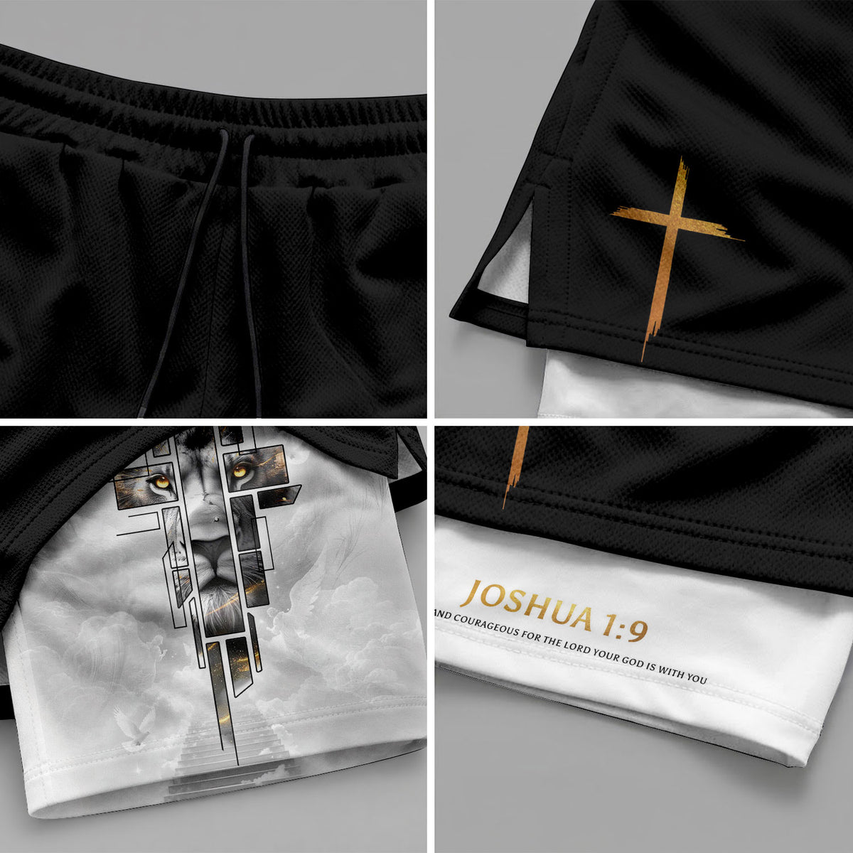 Joshua 1:9 Bible Verse Christian Men Workout Shorts Gold Lion of Judah Training Apparel - Rust Field Wear