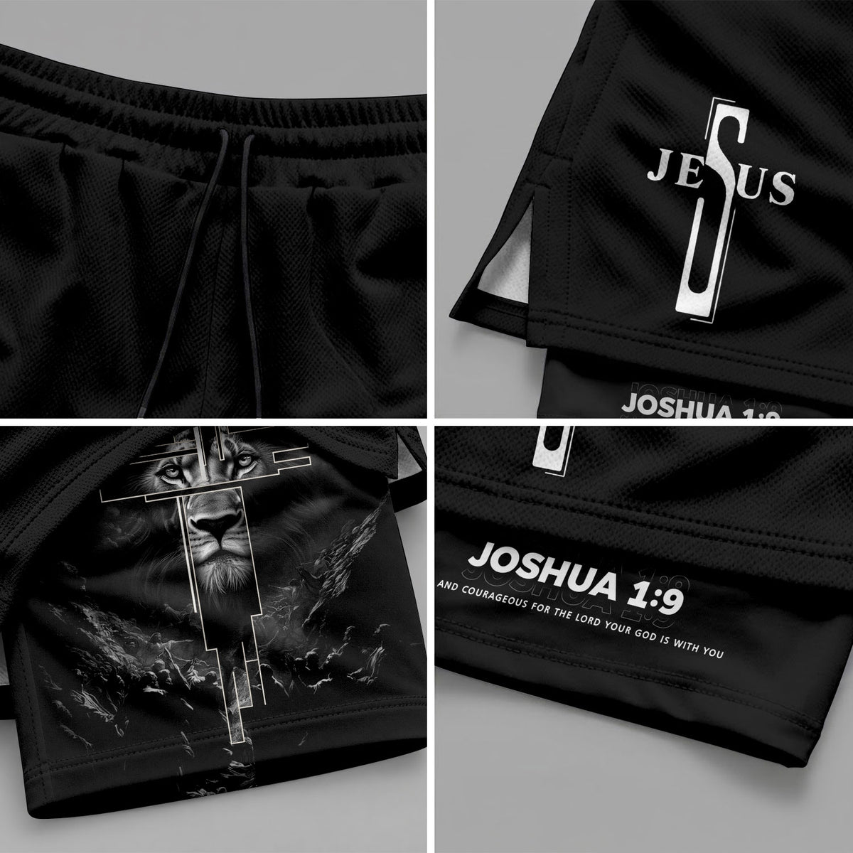 Joshua 1:9 Bible Verse Christian Men Gym Shorts Jesus Cross Nails Lion of Judah Training Activewear - Rust Field Wear