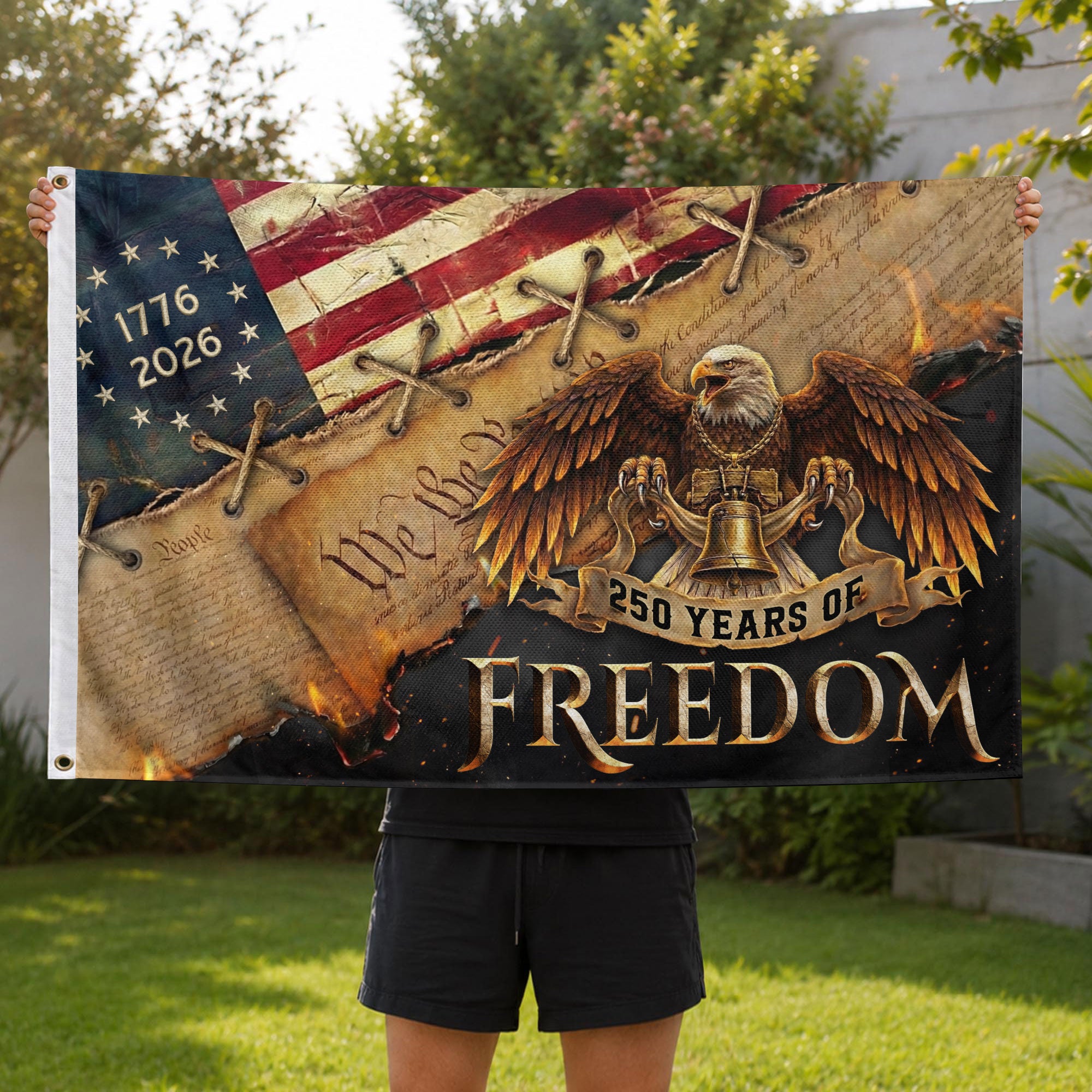 250 Years of Freedom Double-Sided House Flag, USA 250th Anniversary Patriotic American Eagle Flag