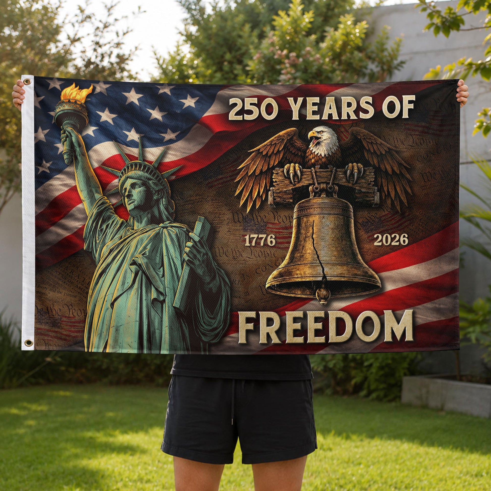 250 Years of Freedom Double-Sided House Flag 1776–2026, Patriotic 250th American Decor - Rust Field Wear