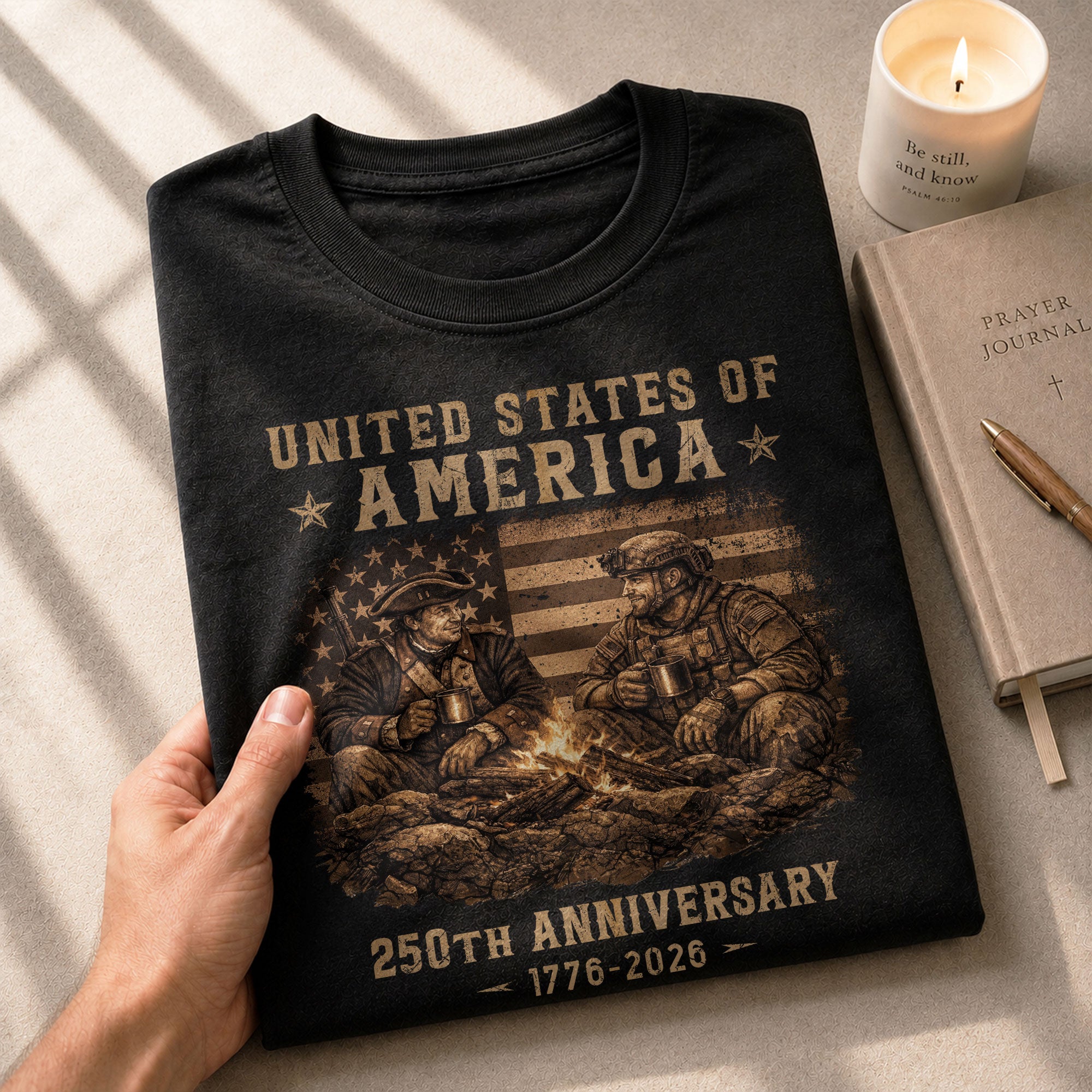 USA 250th Anniversary 250 Years Shirt 1776-2026 Past and Present Soldiers Patriotic Flag - Rust Field Wear