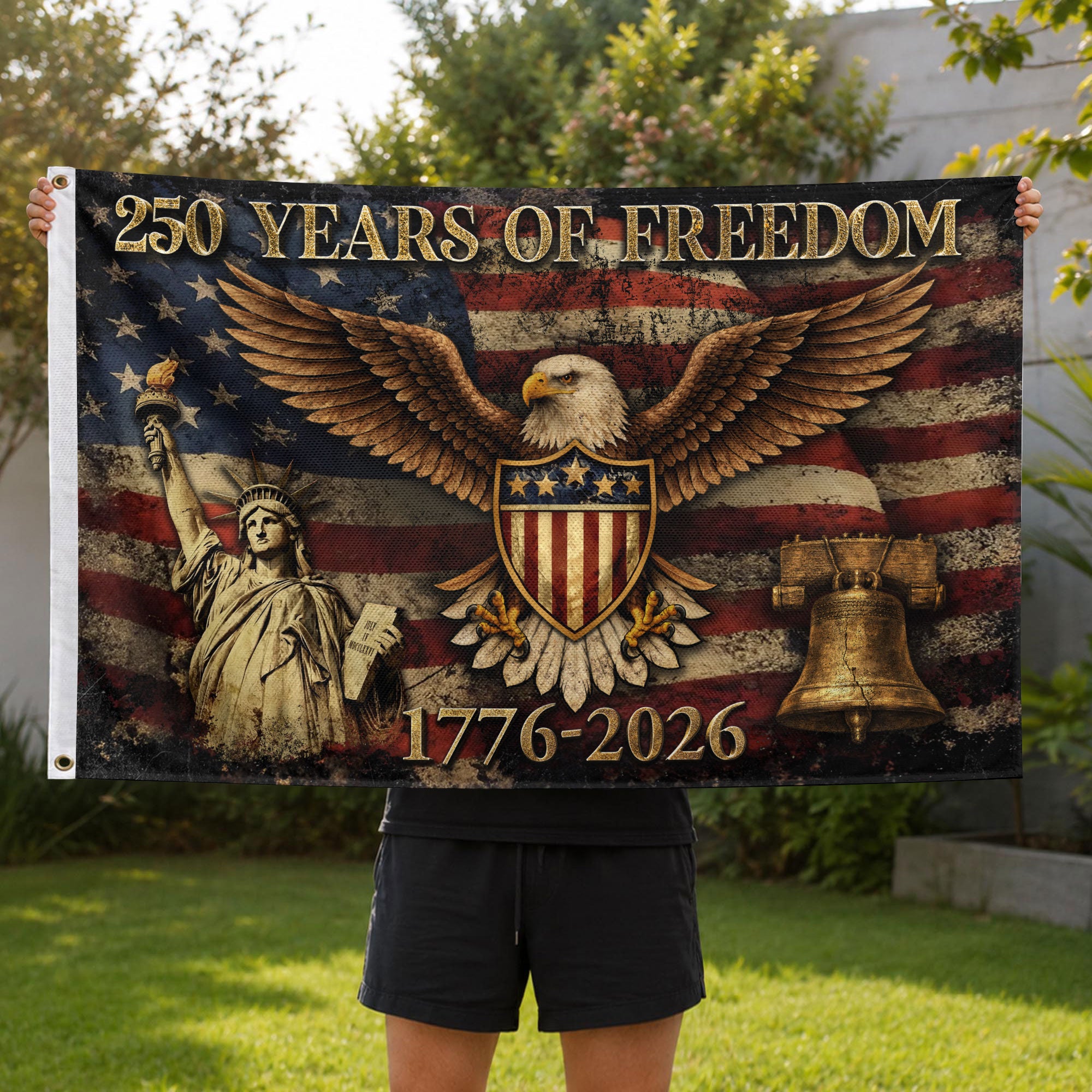 USA 250 Years of Freedom Flag 1776-2026 American Eagle Liberty Bell Patriotic