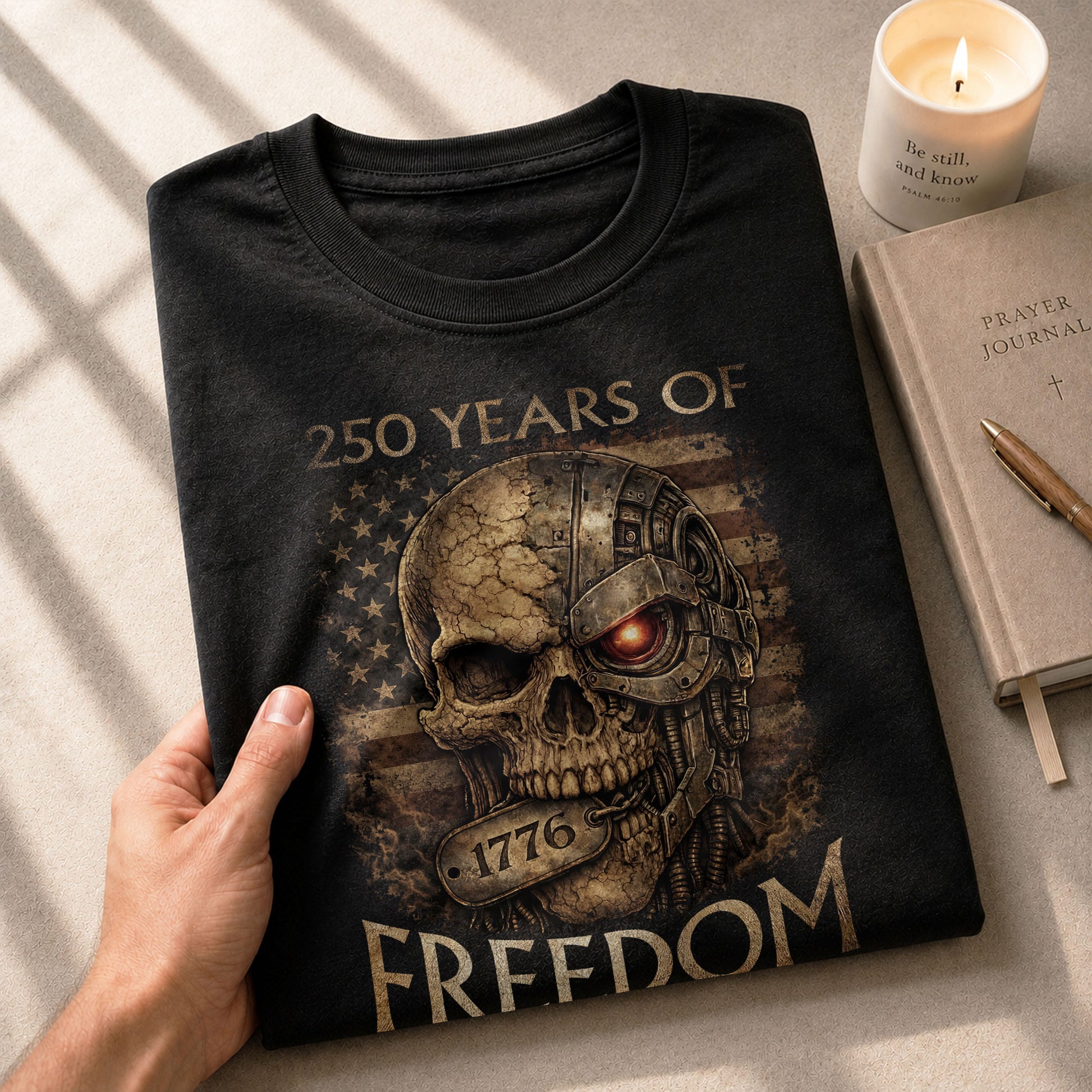 USA 250th Anniversary 250 Years Shirt 1776-2026 Mental Strength Freedom Cyborg Skull Patriotic Mens - Rust Field Wear