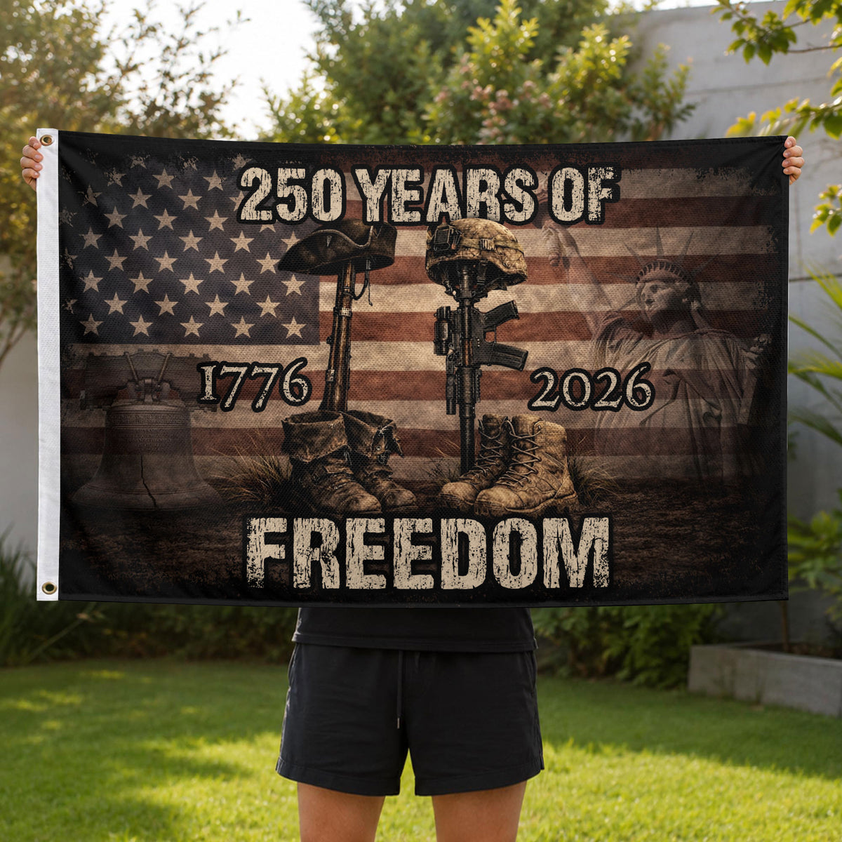 United States 250th Anniversary Flag 1776–2026, American Heritage Patriotic Banner - Rust Field Wear