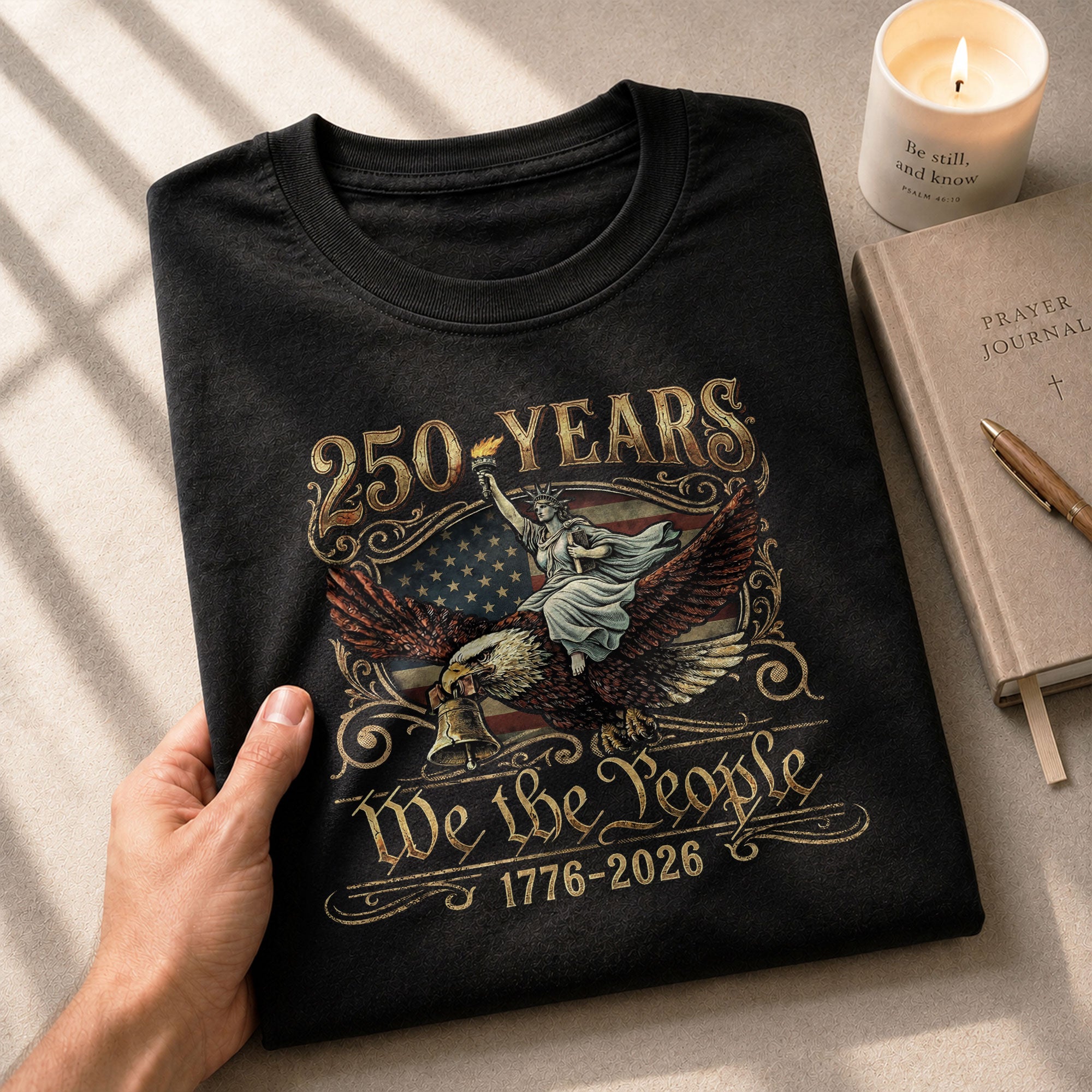 America 1776–2026 250 Years Anniversary Shirt, Torch of Freedom Design - Rust Field Wear